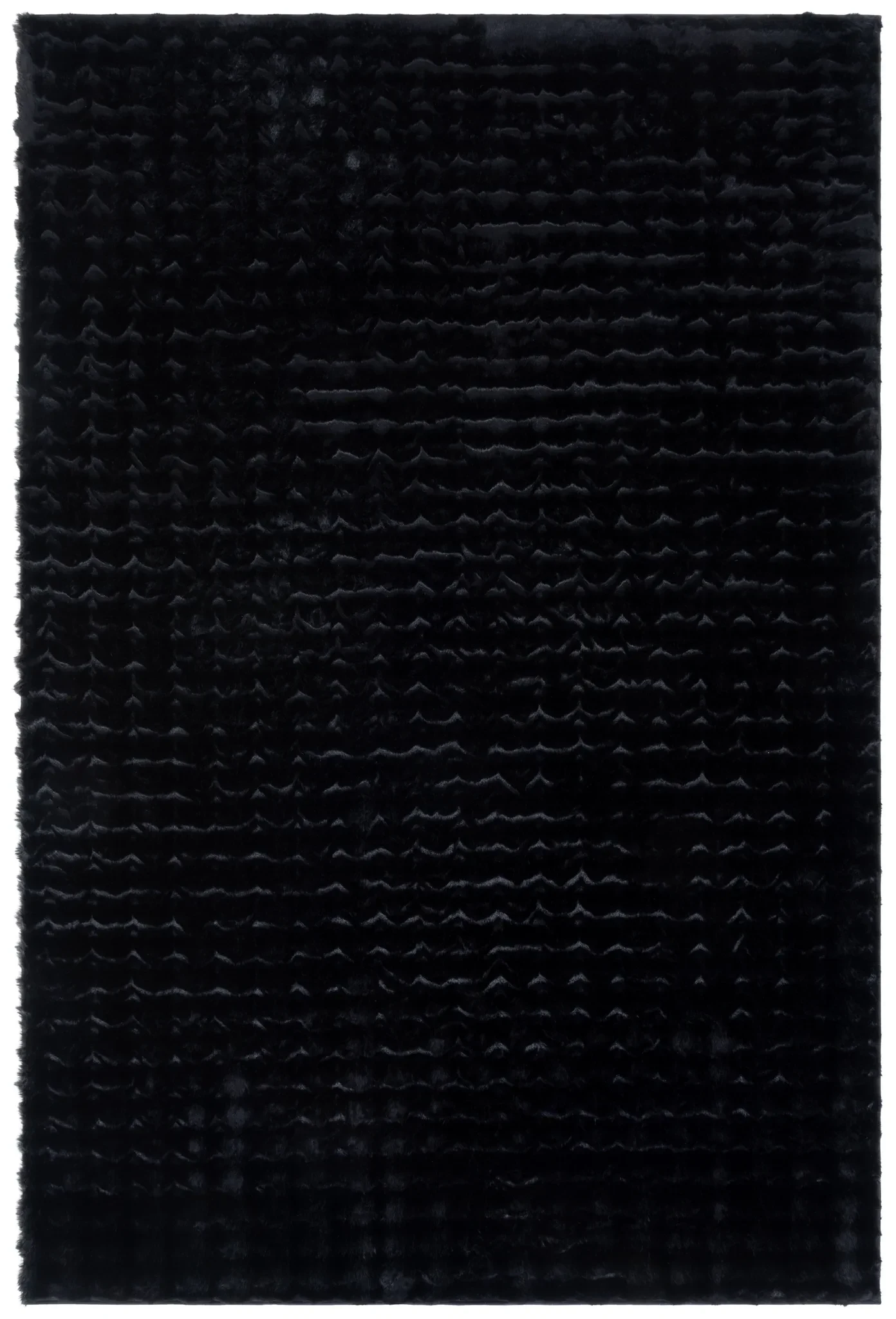 Faux Rabbit Bubble Textured Solid Washable Rug in Black