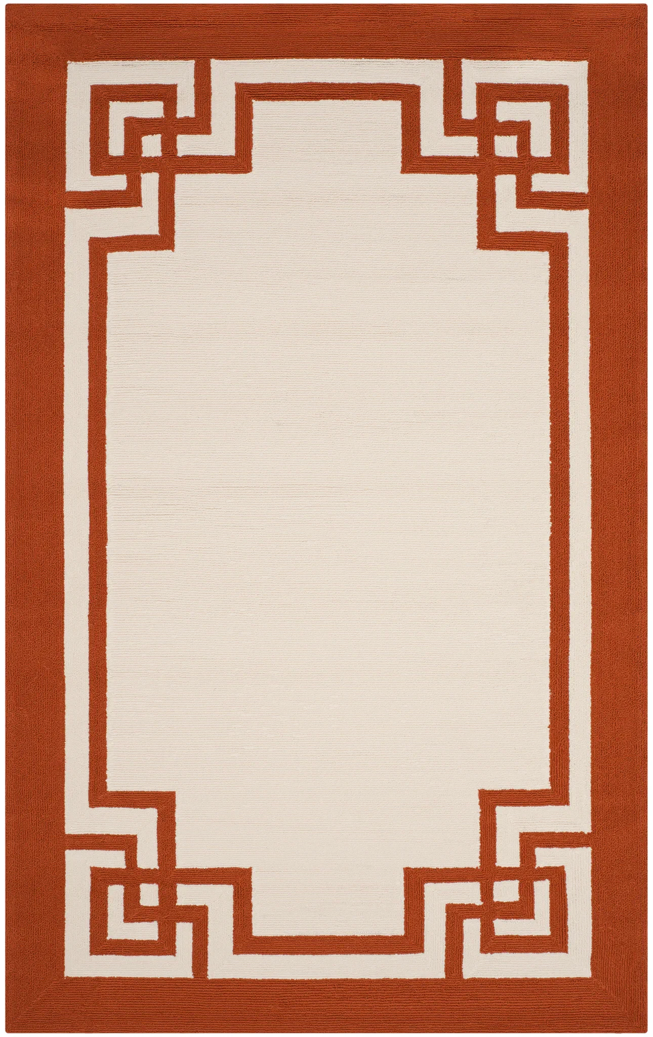 Four Seasons Greek Key Border Hand-Hooked Rug in Off-White / Sangria