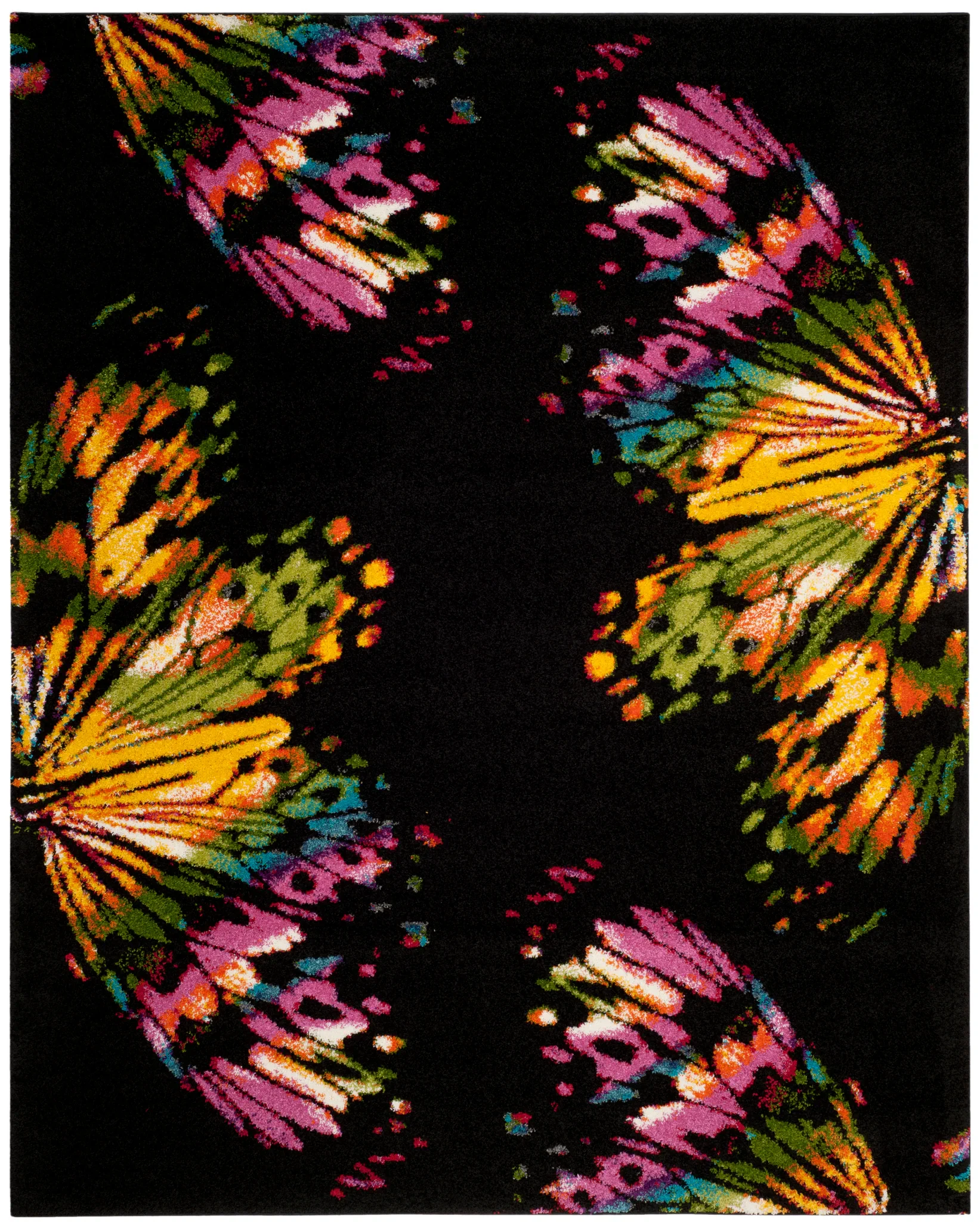 Fiesta Butterfly Shag Rug in Black / Yellow