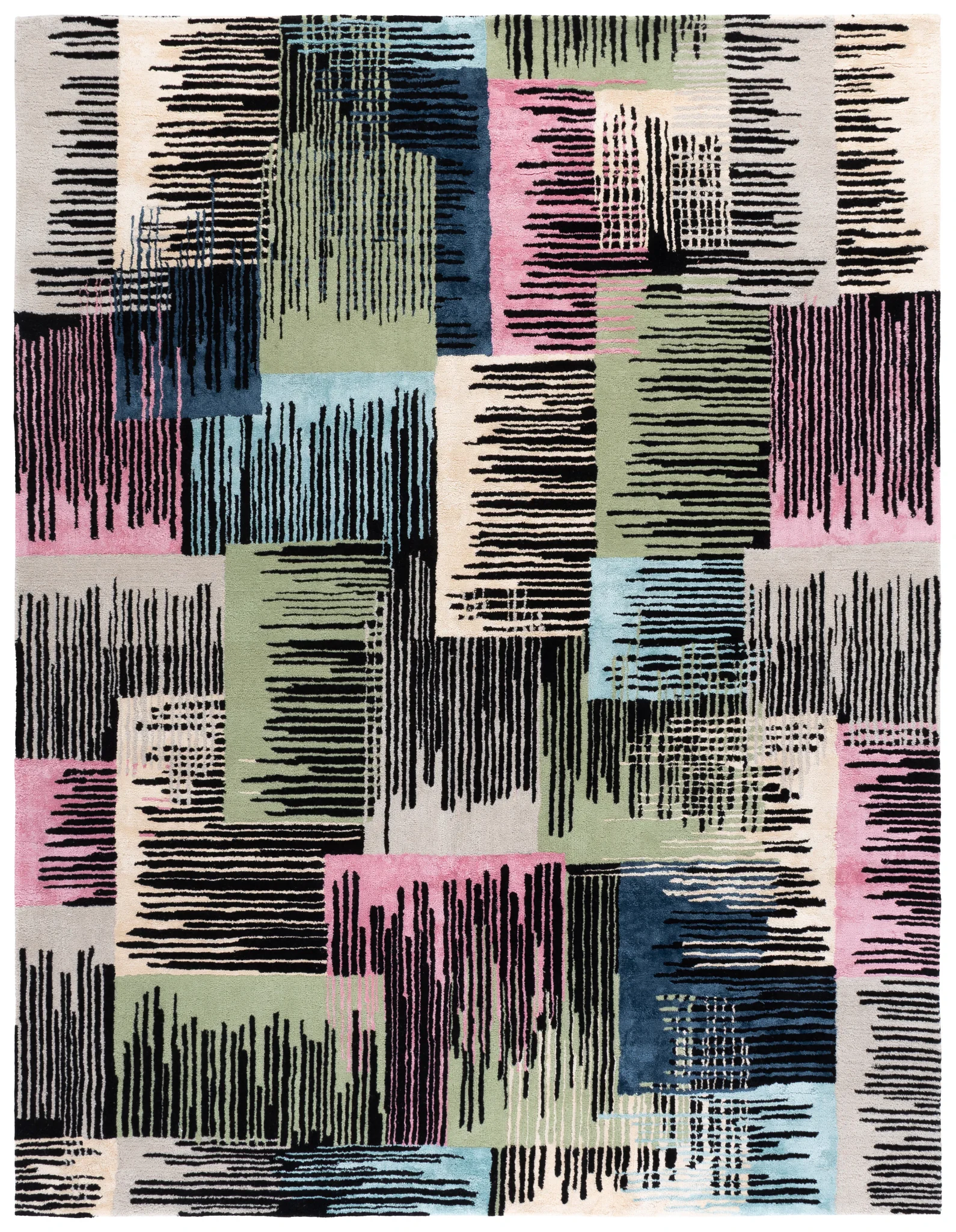 Fifth Avenue Abstract Hatch Block Hand-Tufted Rug in Black / Pink