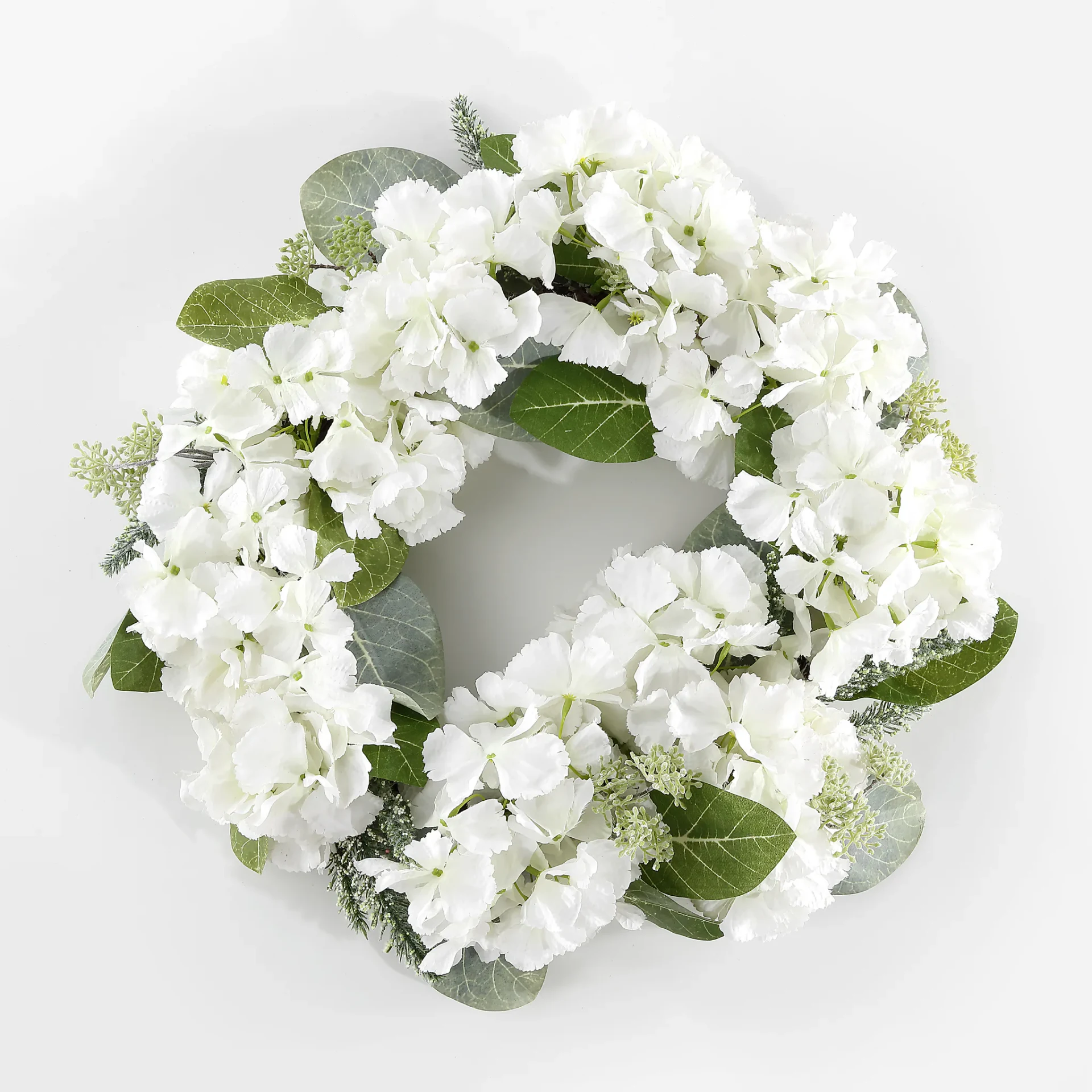 Faux 22" Hydrangea & Magnolia Wreath in White / Green