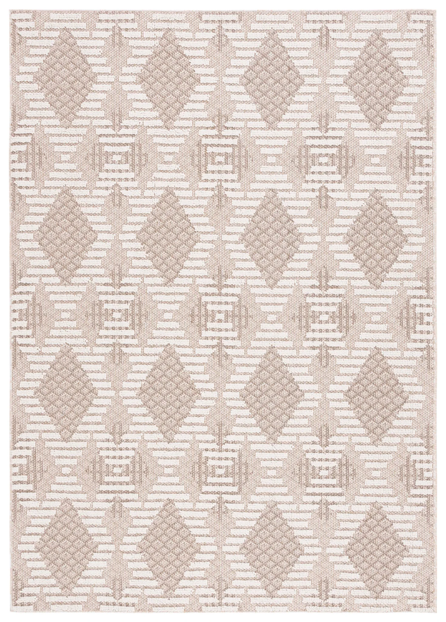 Global Diamond Grid Rug in Beige / Ivory