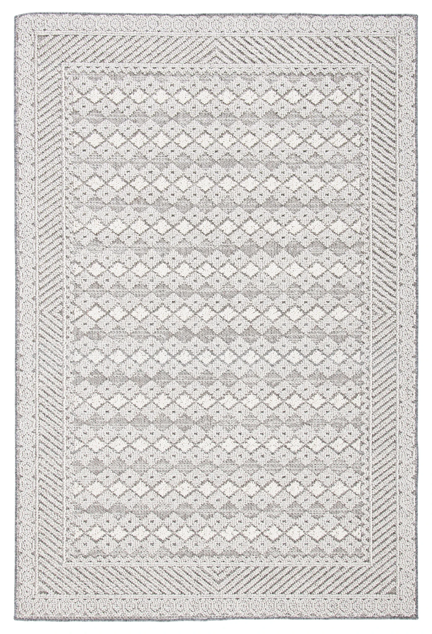 Global Bordered Diamond Rug in Light Gray / Dark Gray