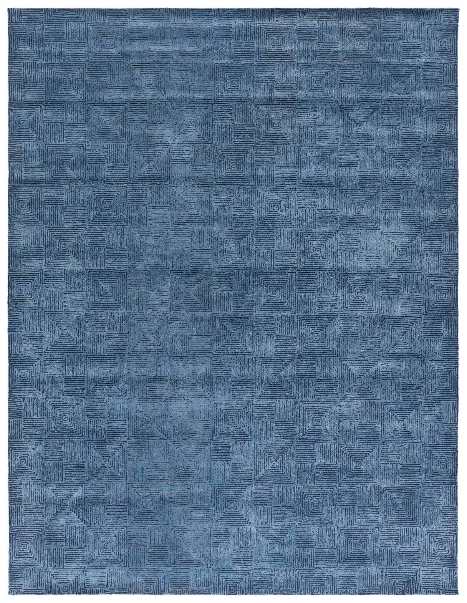 Glamour Concentric Squares Hand-Tufted Rug in Navy