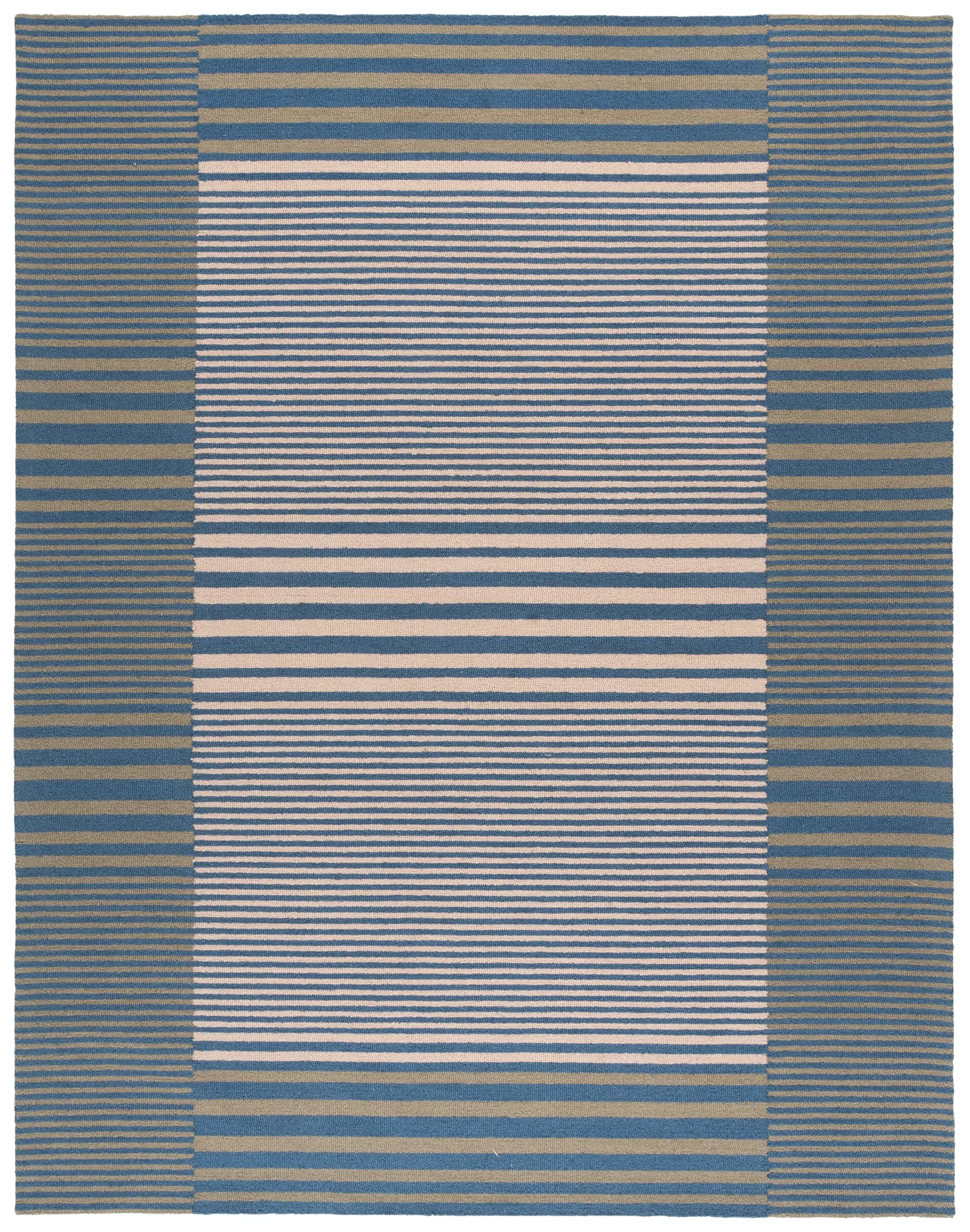 Genre Blocked Stripe Hand-Tufted Wool Rug in Blue / Ivory