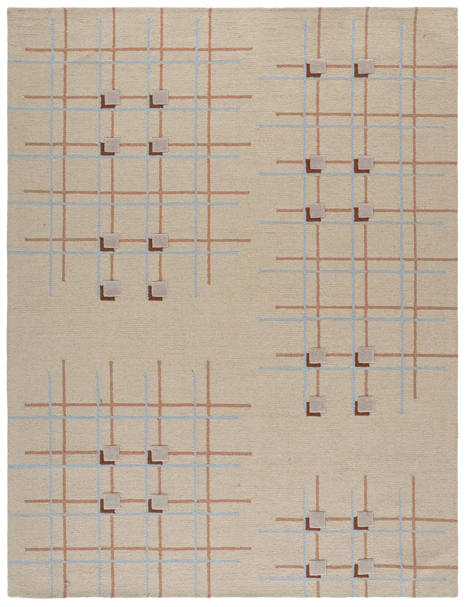 Genre Asymmetric Grid Hand-Tufted Wool Rug in Beige / Rust