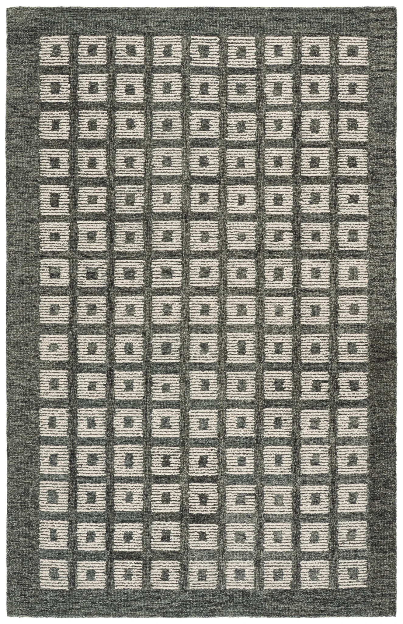 Genre Modern Grid Hand-Tufted Wool Rug in Green / Ivory