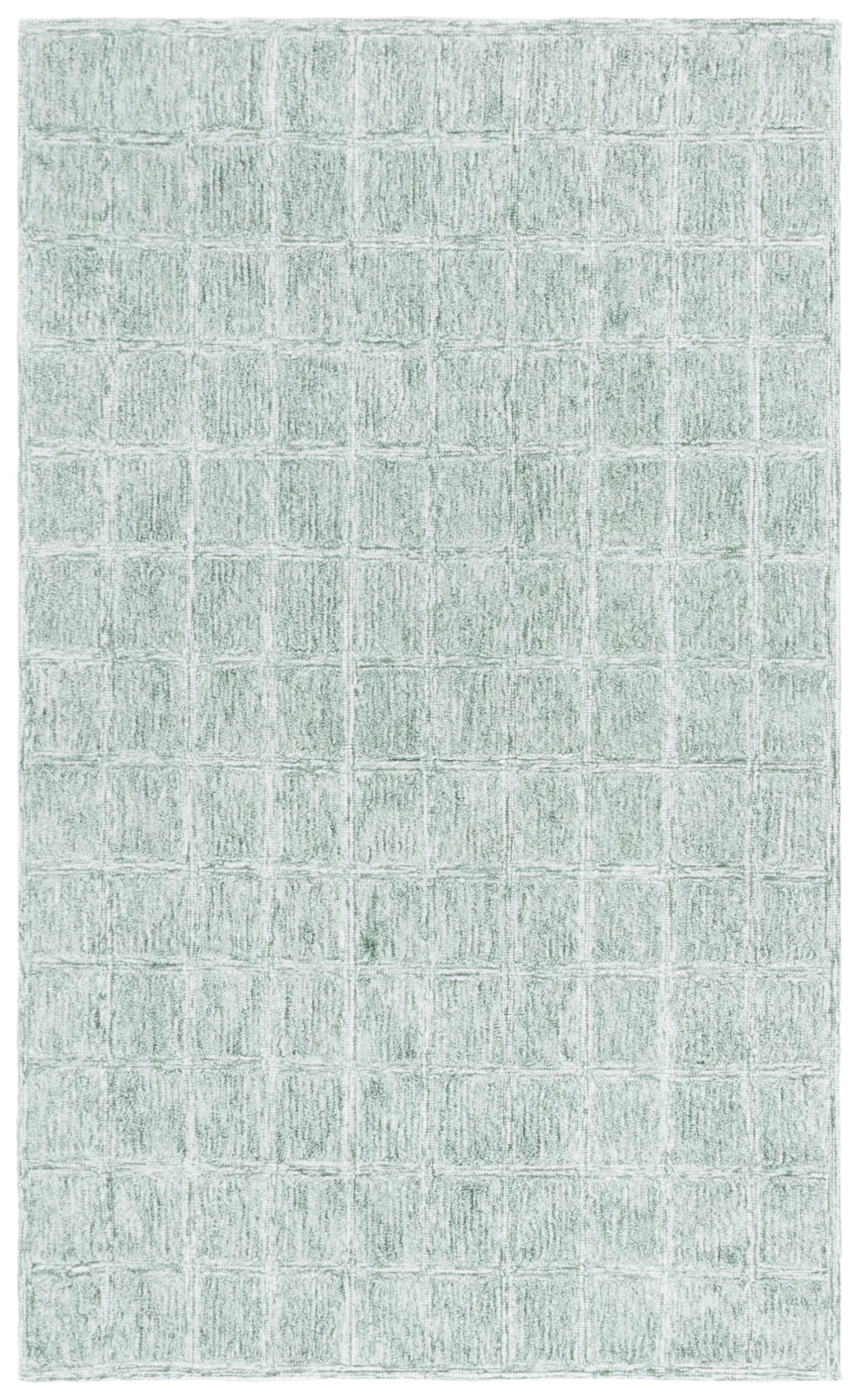 Genre Grid Hand-Woven Wool Rug in Green / Ivory