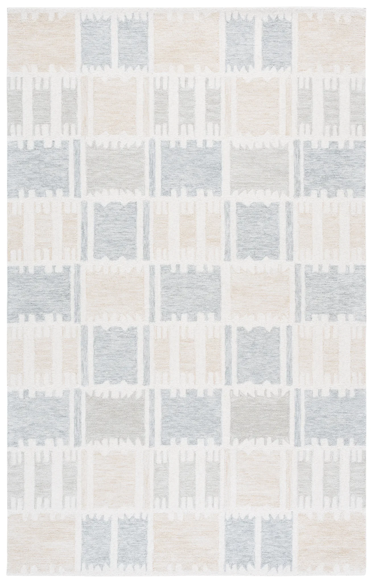 Genre Checkered Block Hand-Tufted Wool Rug in Beige / Gray