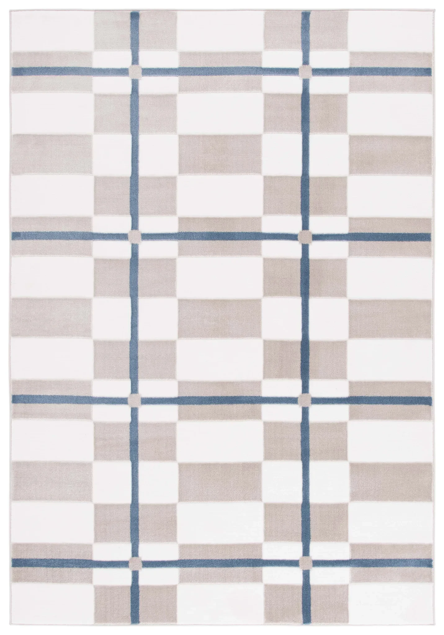 Groove Modern Plaid Rug in Ivory / Blue
