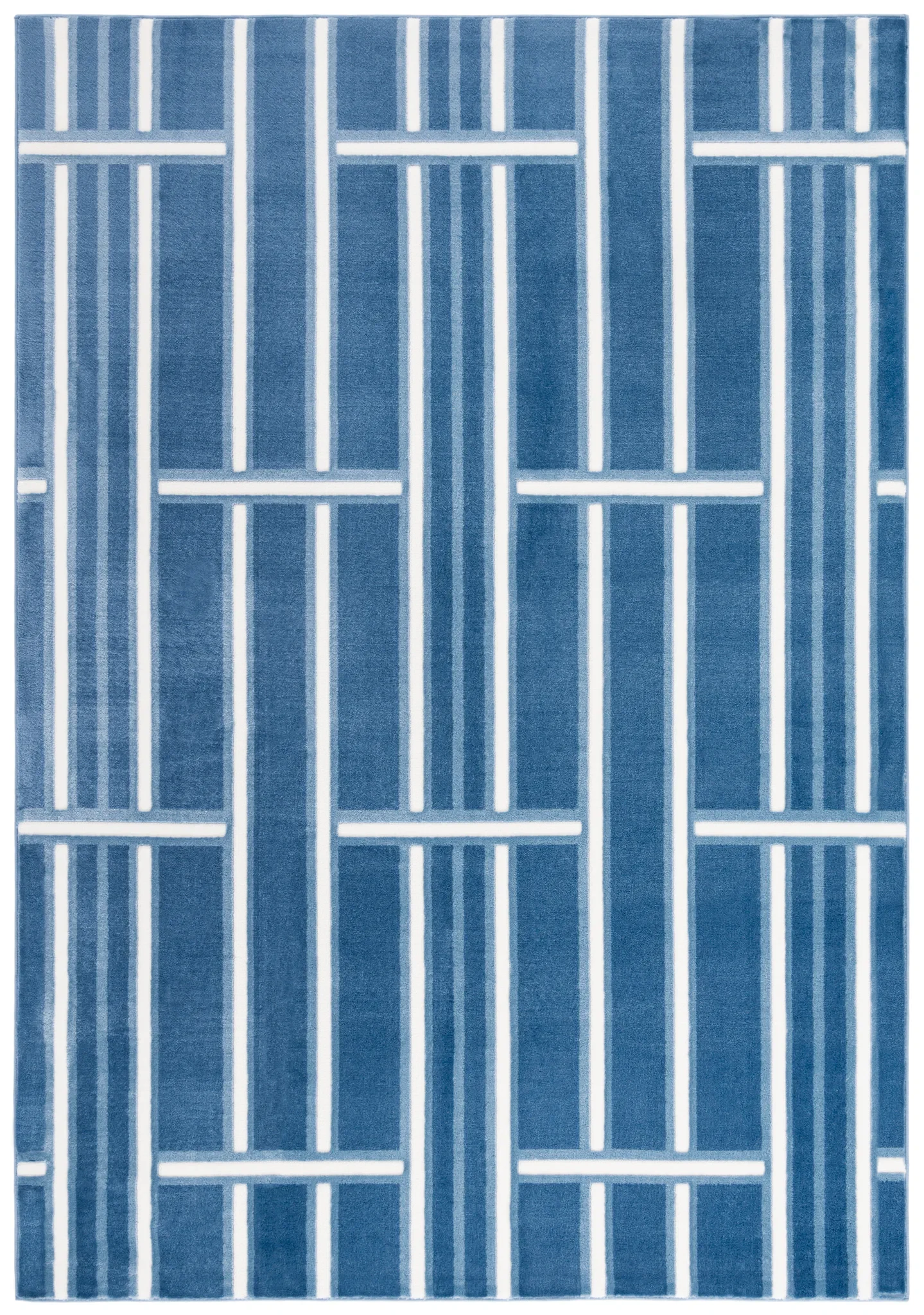 Groove Basketweave Grid Rug in Blue / Ivory