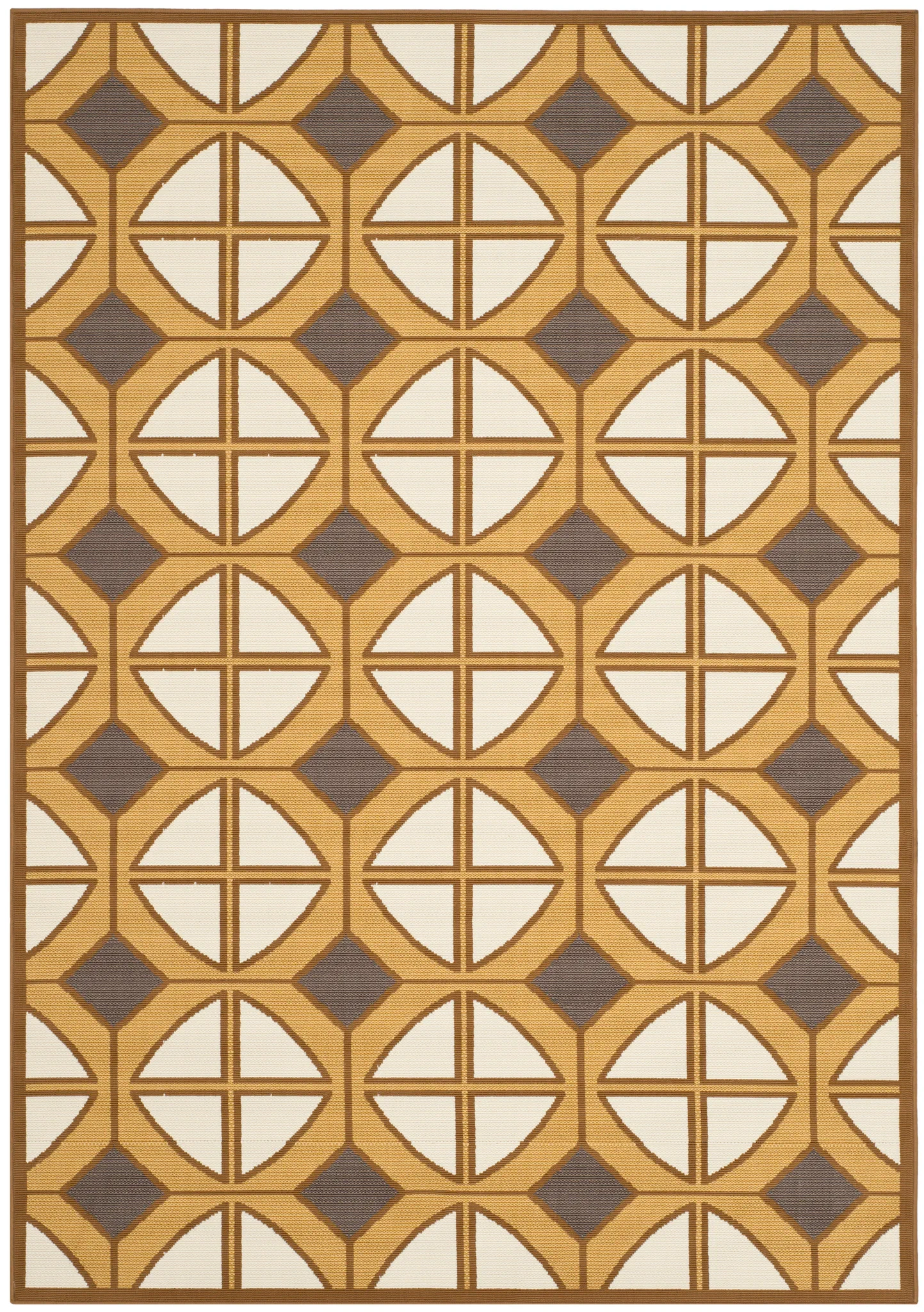Hampton Mid-Century Circle Rug in Camel / Ivory
