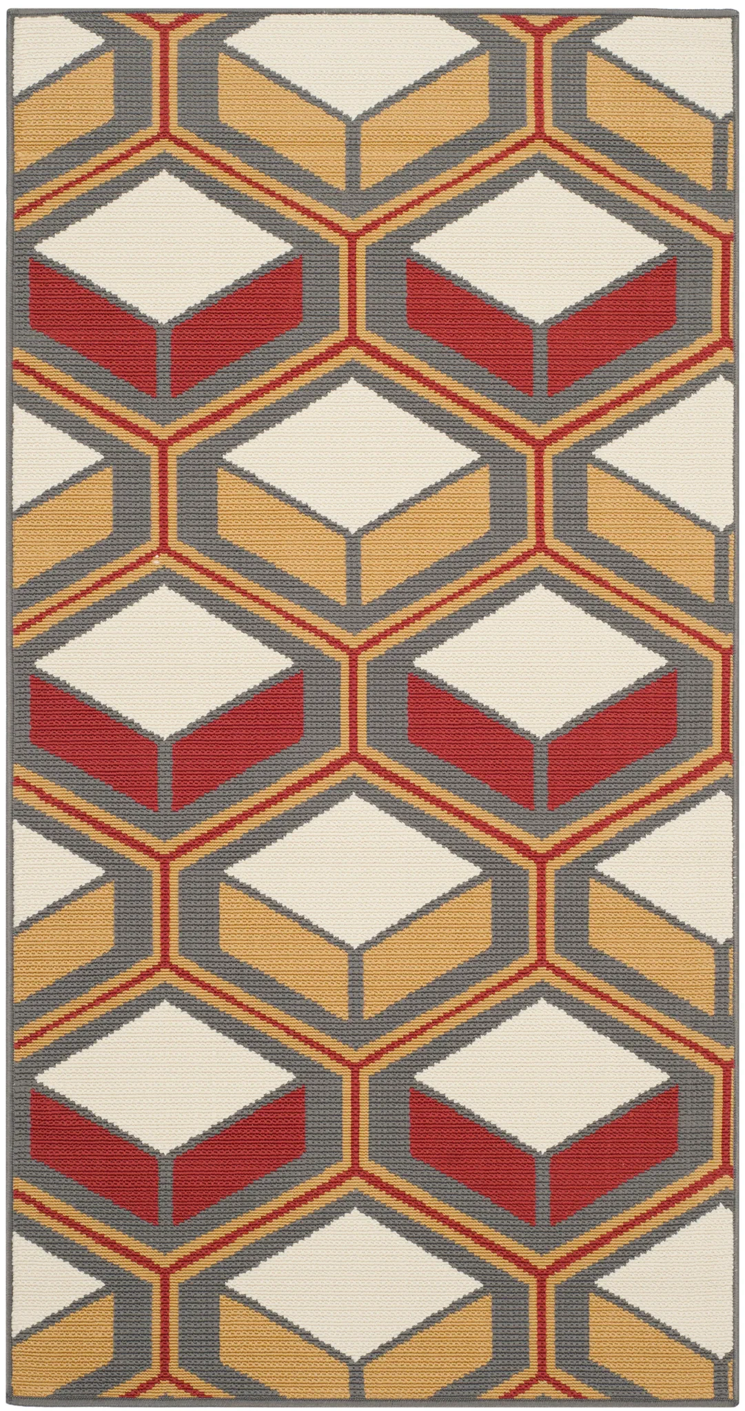 Hampton Geometric Cube Rug in Dark Gray / Rust
