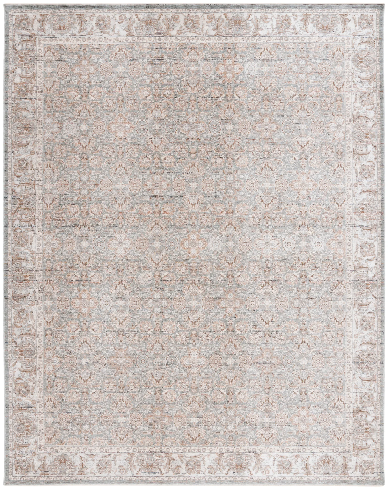 Harlow Small-Scale Floral Bordered Rug in Ivory Gray / Sage