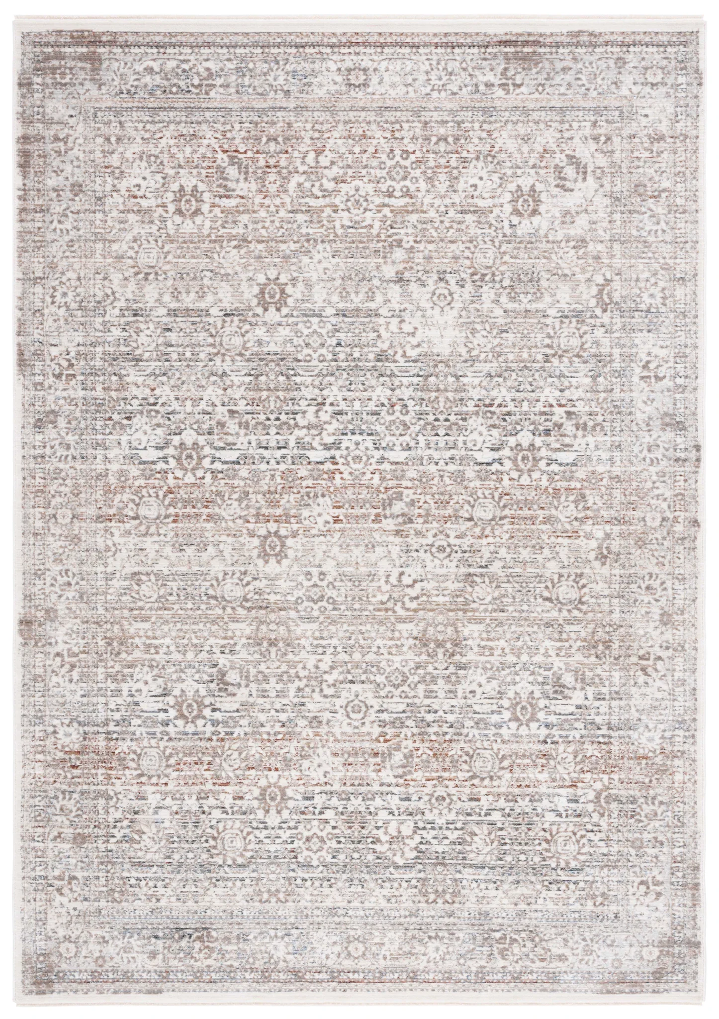 Harlow Faded Floral Bordered Rug in Ivory / Beige