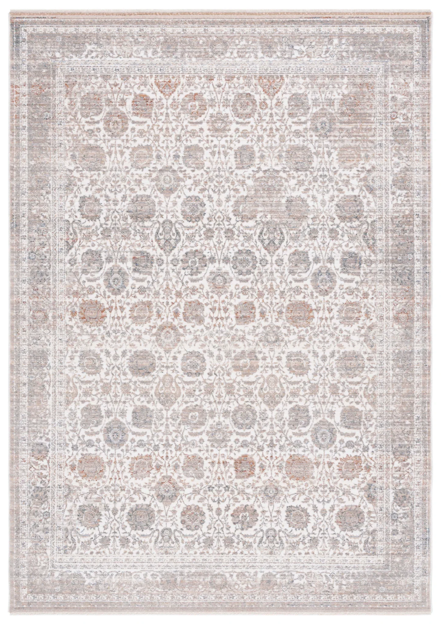Harlow Bordered Floral Rug in Gray / Ivory Blue