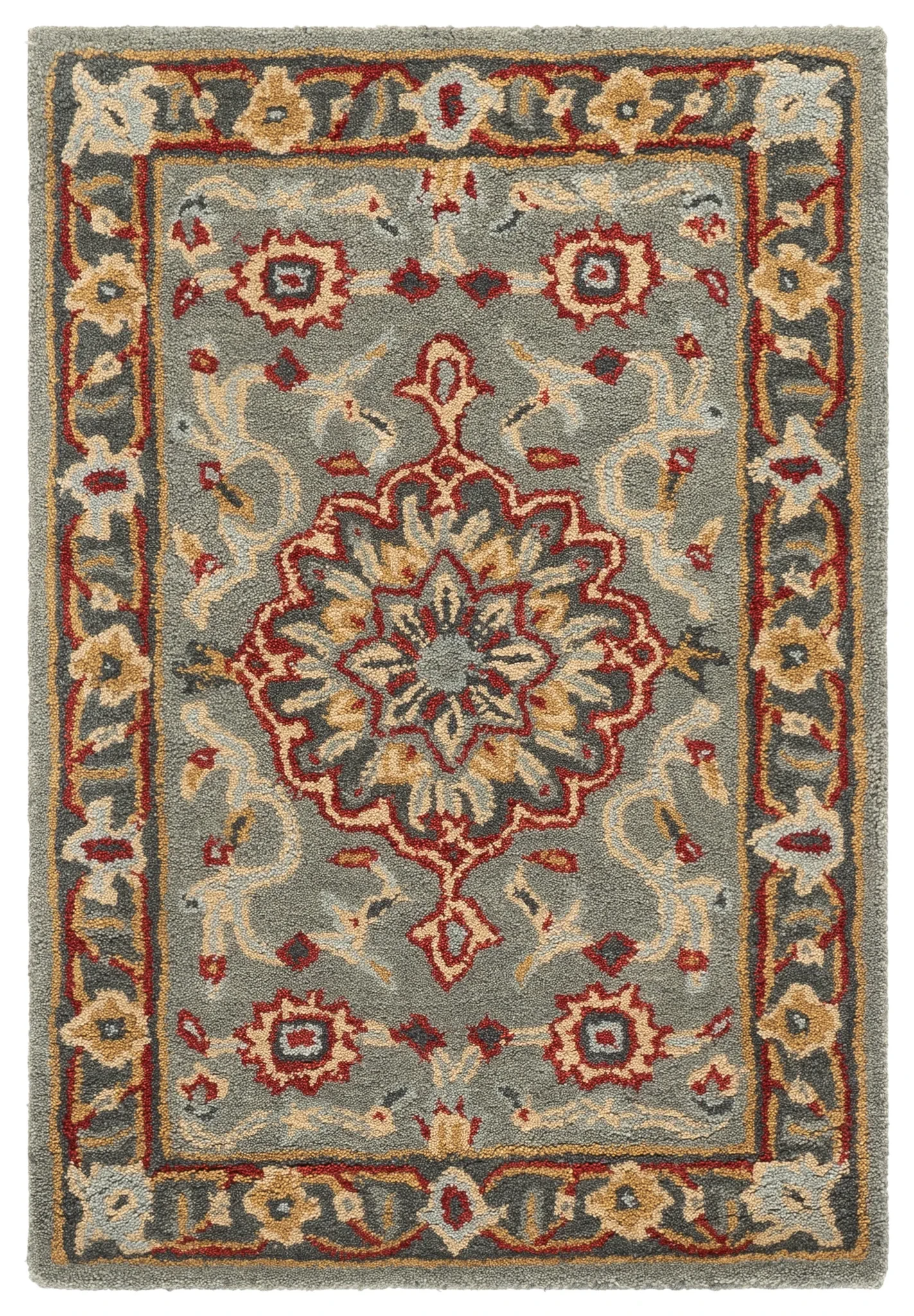 Heritage Palmette Medallion Hand-Tufted Wool Rug in Gray / Charcoal