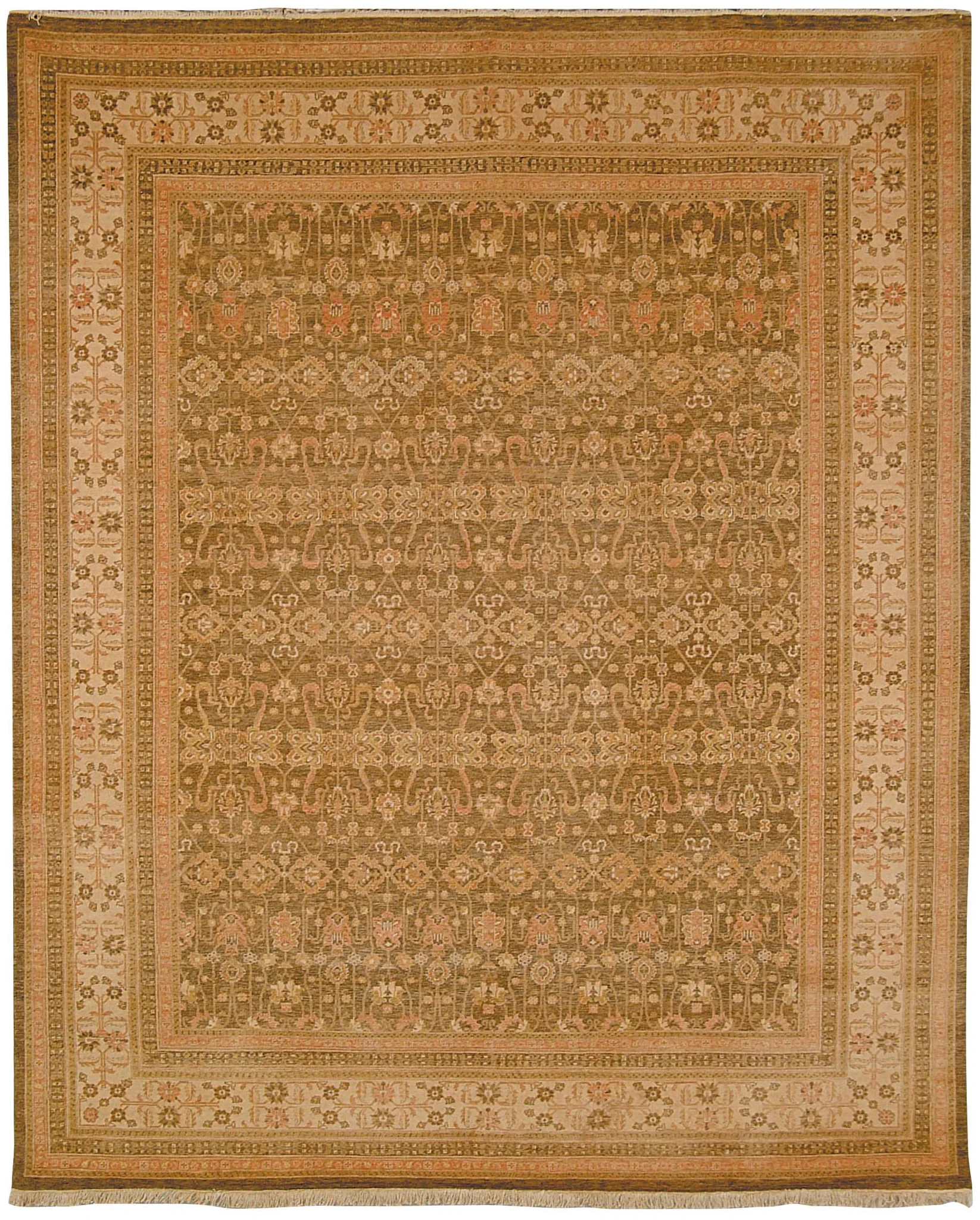 Heirloom Traditional Persian Allover Hand-Knotted Rug in Olive / Ivory