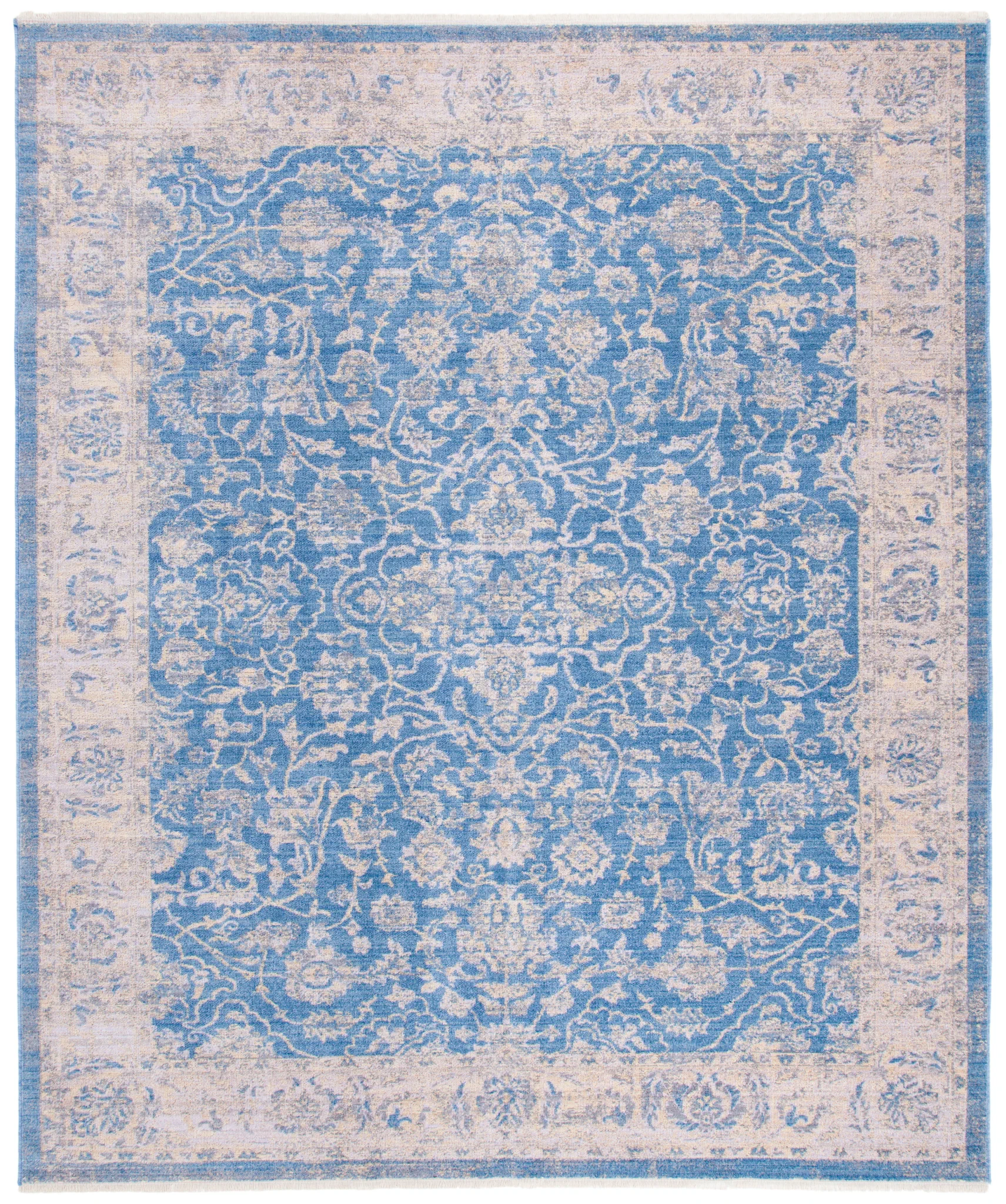 Hellenic Bordered Floral Rug in Blue / Gold