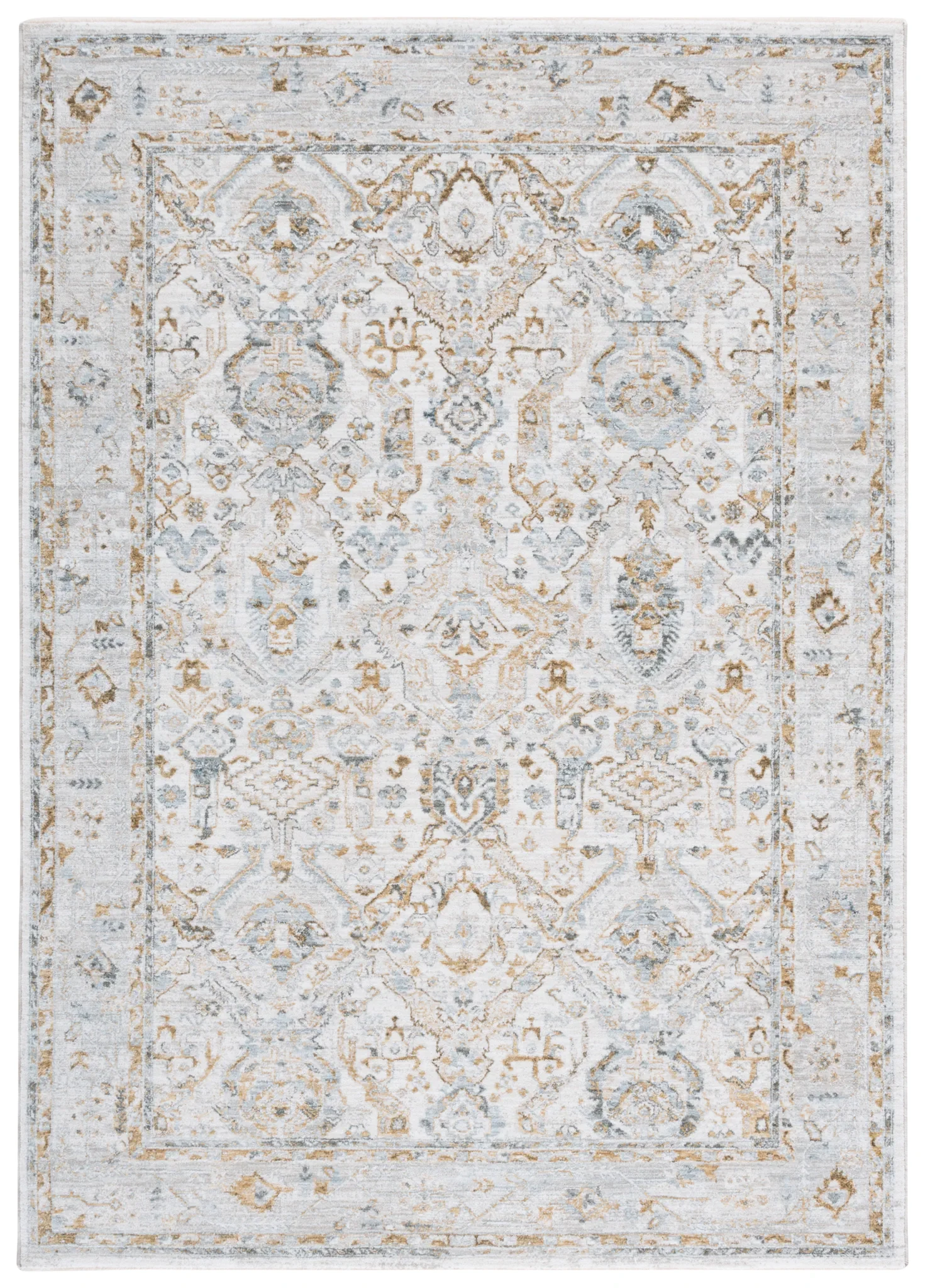Hamilton Distressed Floral Bordered Rug in Gray / Blue