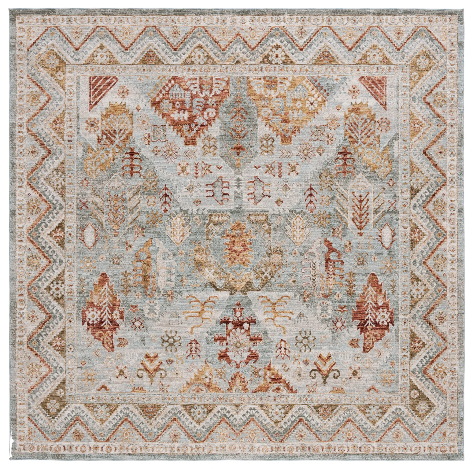 Hamilton Tribal Border Rug in Blue / Gold Rust