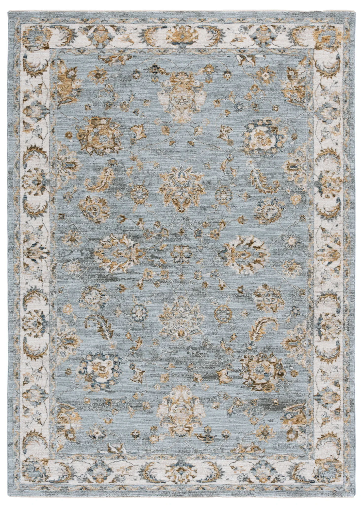 Hamilton Bordered Floral Rug in Blue / Gold