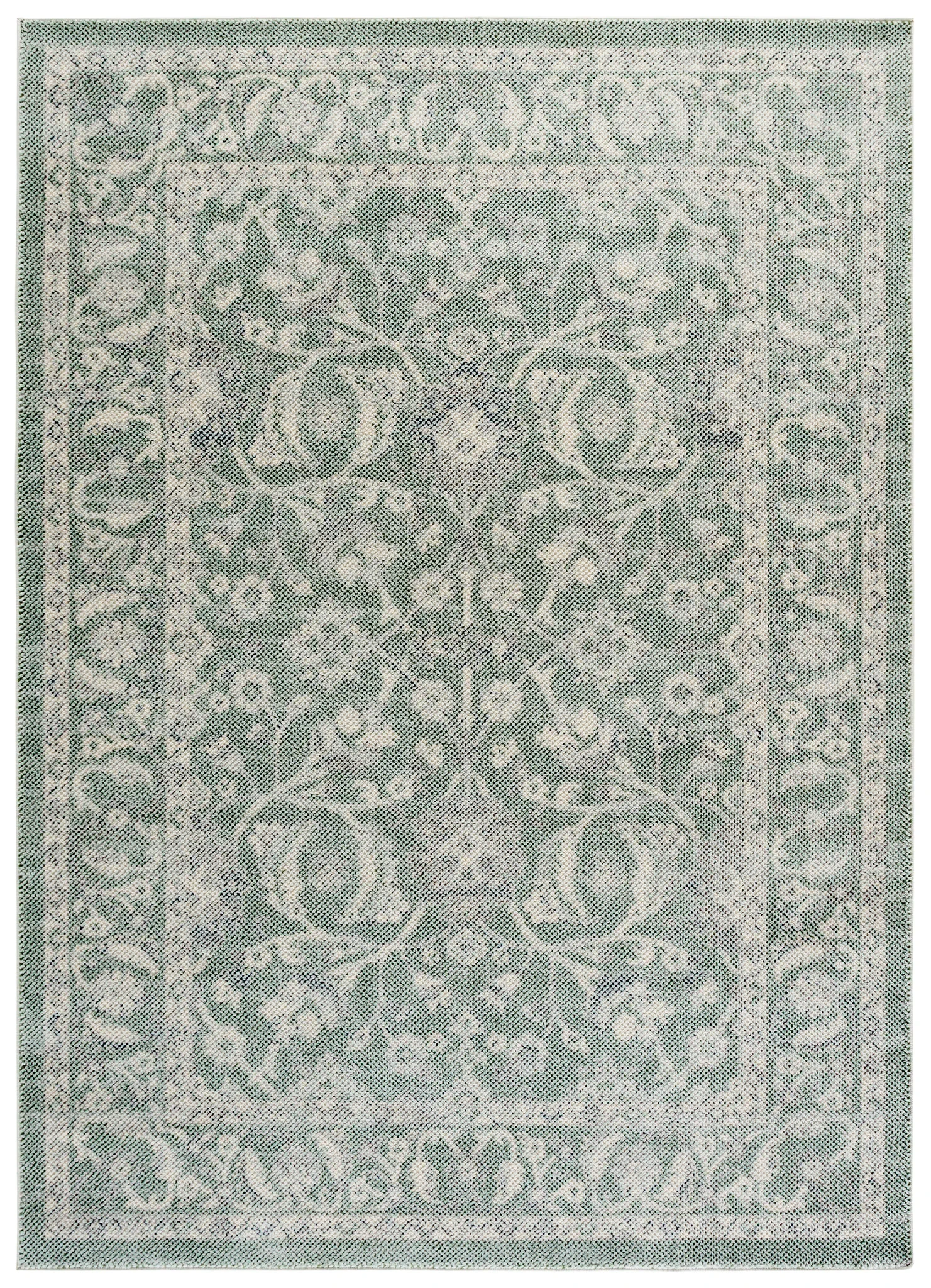 Harrison Bordered Floral Rug in Green / Ivory