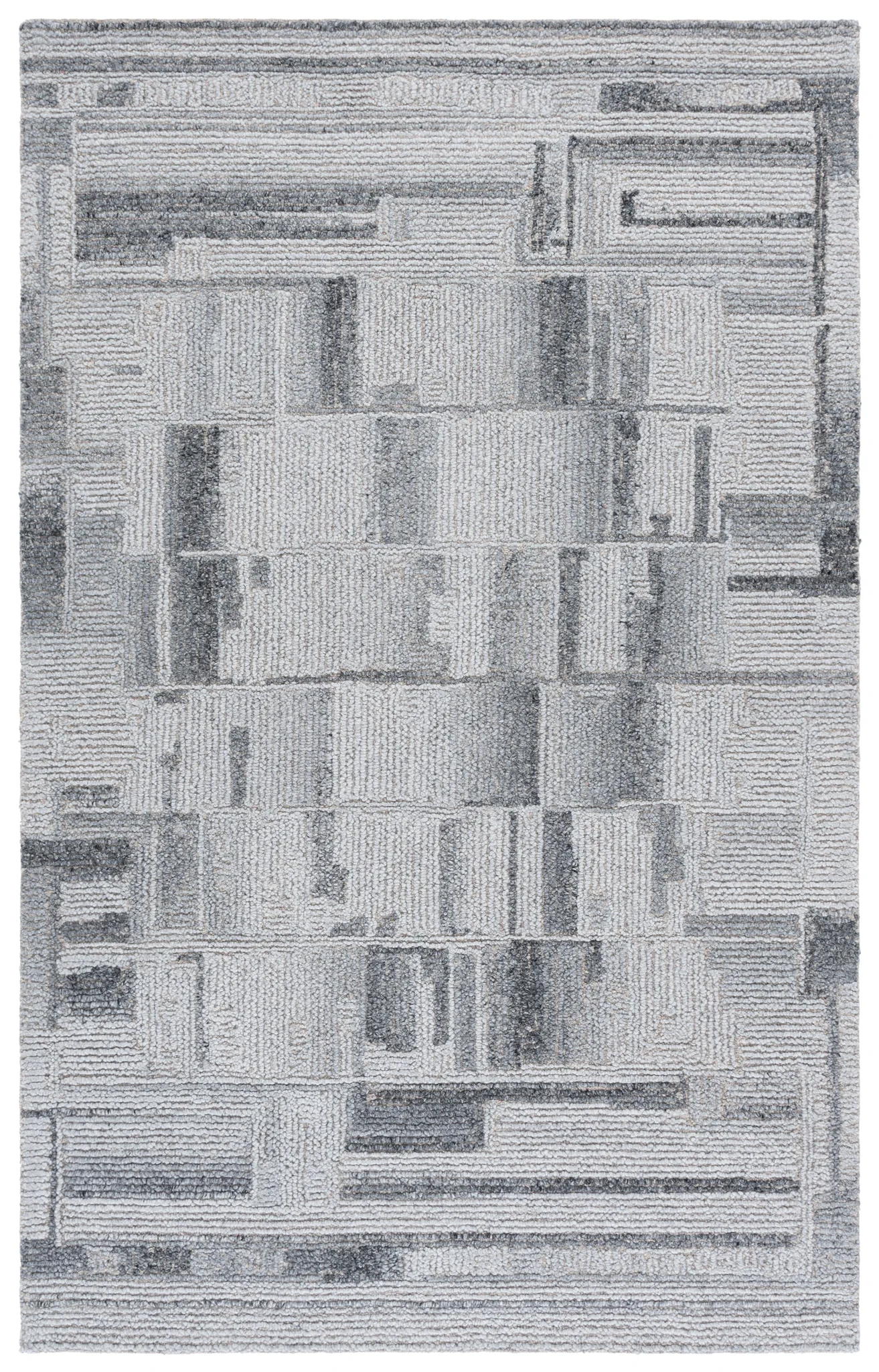 Harvest Stacked Blocks Hand-Tufted Wool Rug in Gray