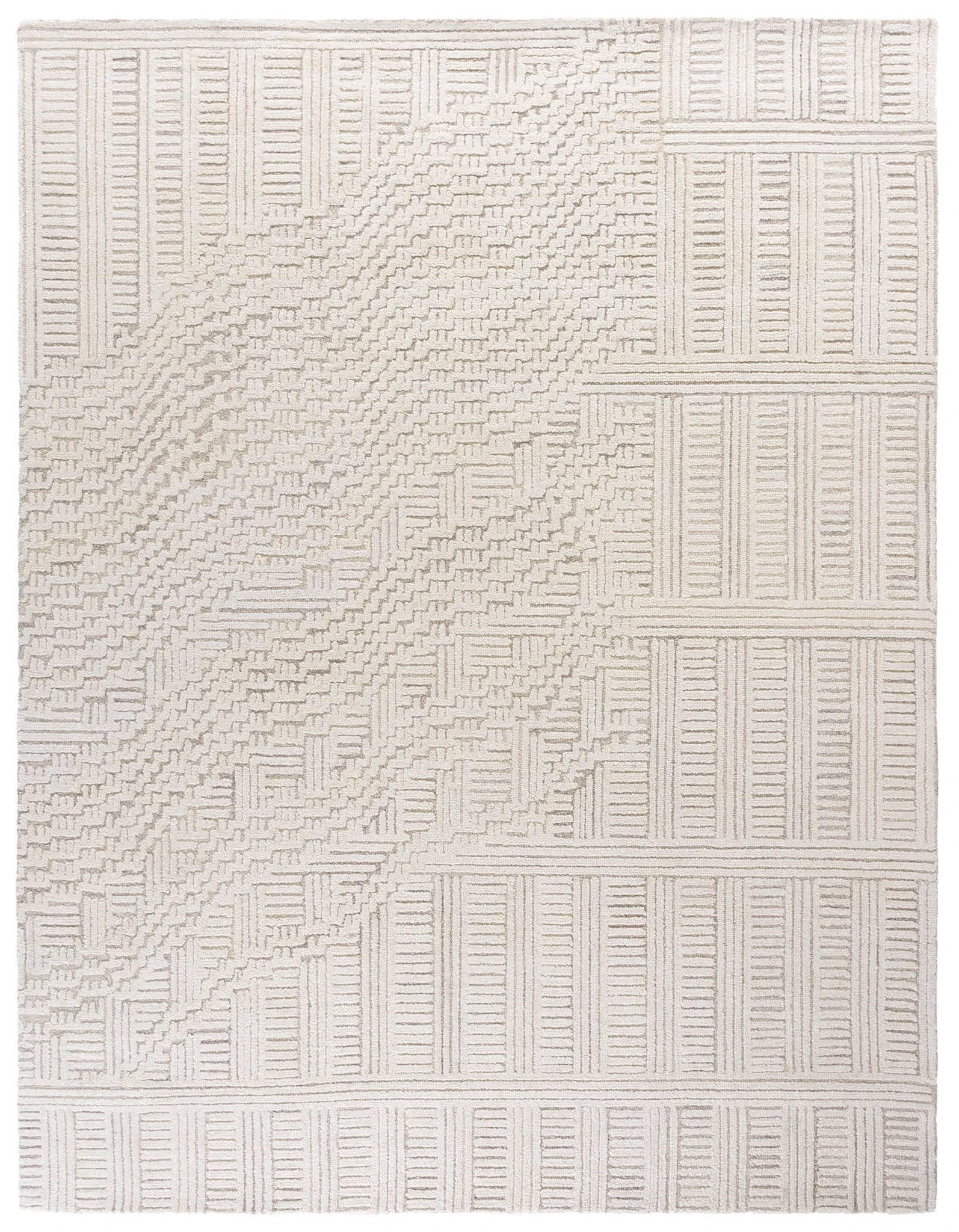 Harvest Linear Blocks Hand-Tufted Wool Rug in Beige / Ivory