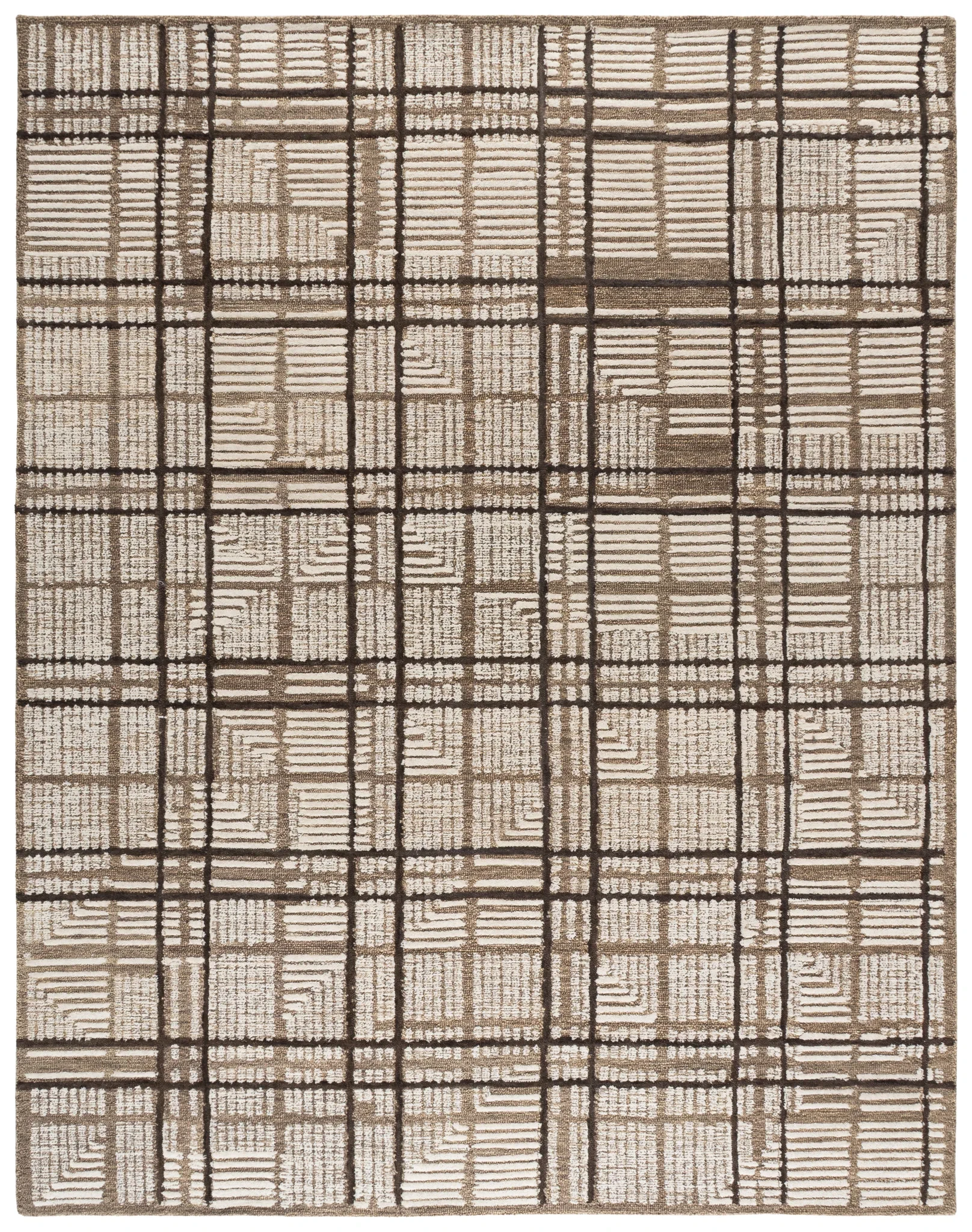 Harvest Modern Grid Hand-Tufted Wool Rug in Brown / Ivory