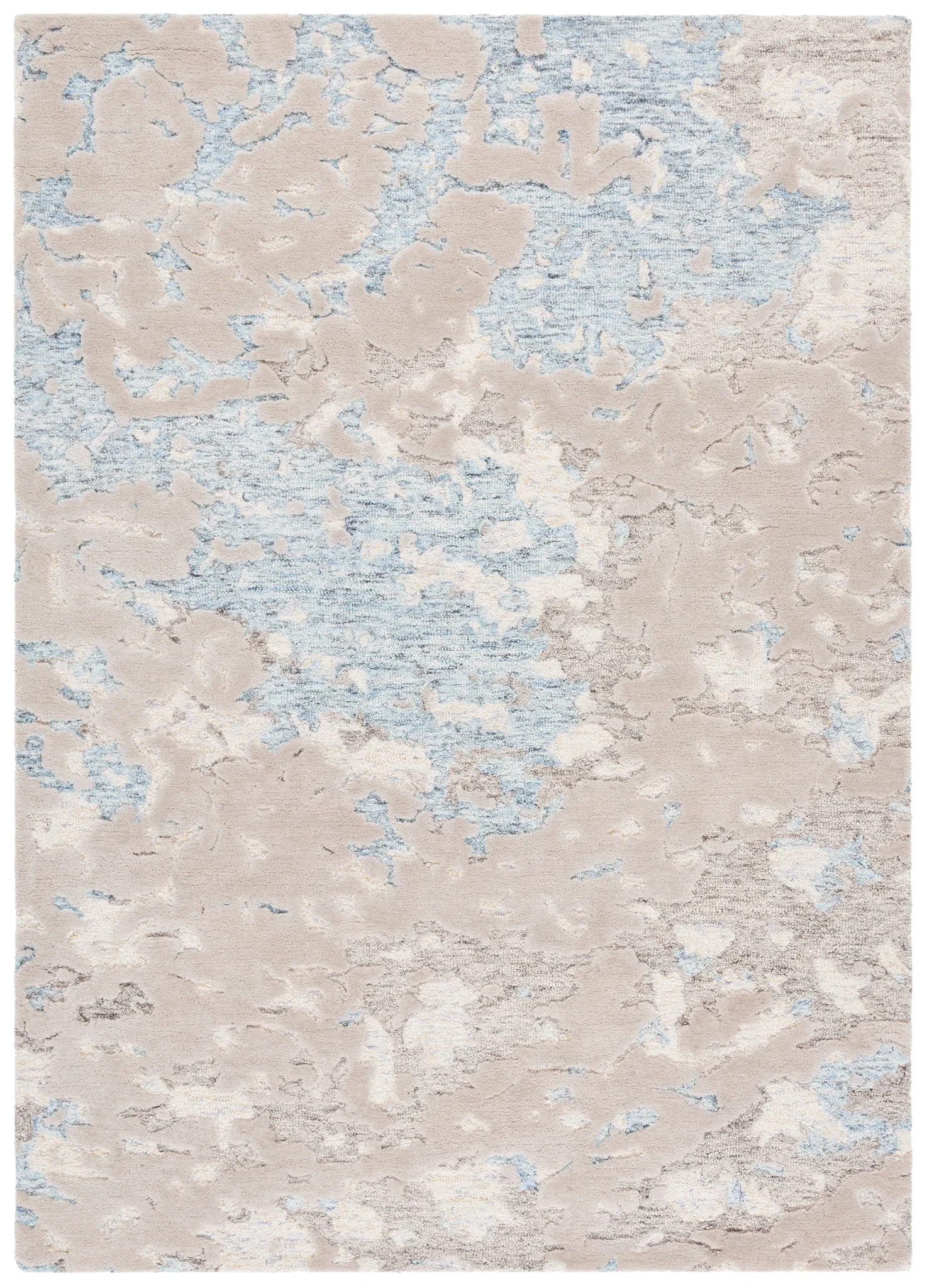 Harvest Abstract Textured Hand-Tufted Wool Rug in Taupe / Blue