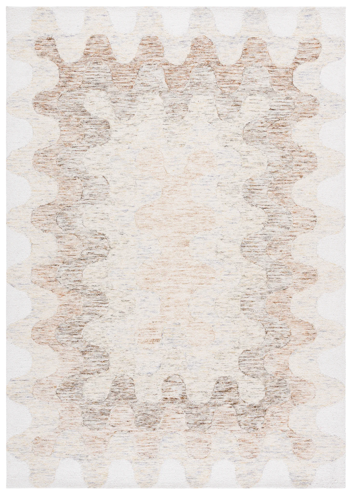 Harvest Scalloped Border Hand-Tufted Wool Rug in Beige / Brown