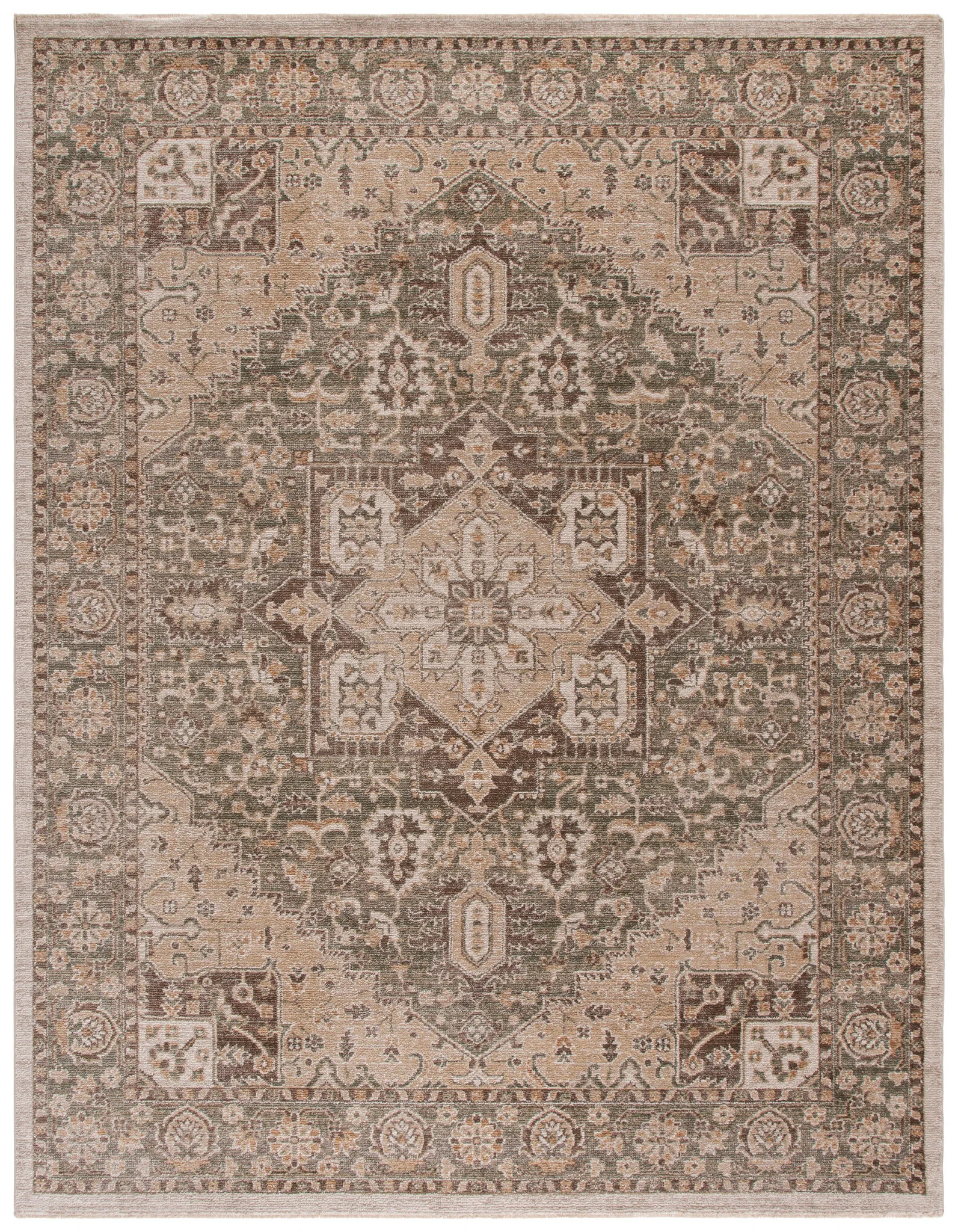 Hazel Medallion Bordered Rug in Green / Brown