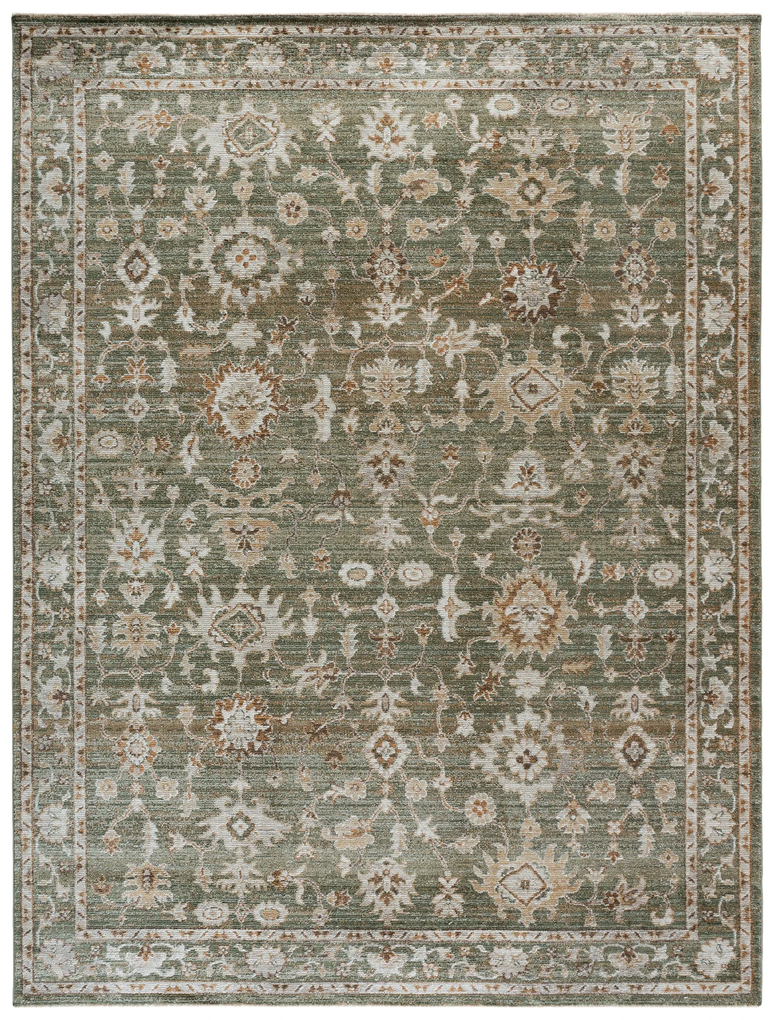 Hazel Botanical Bordered Rug in Green / Ivory