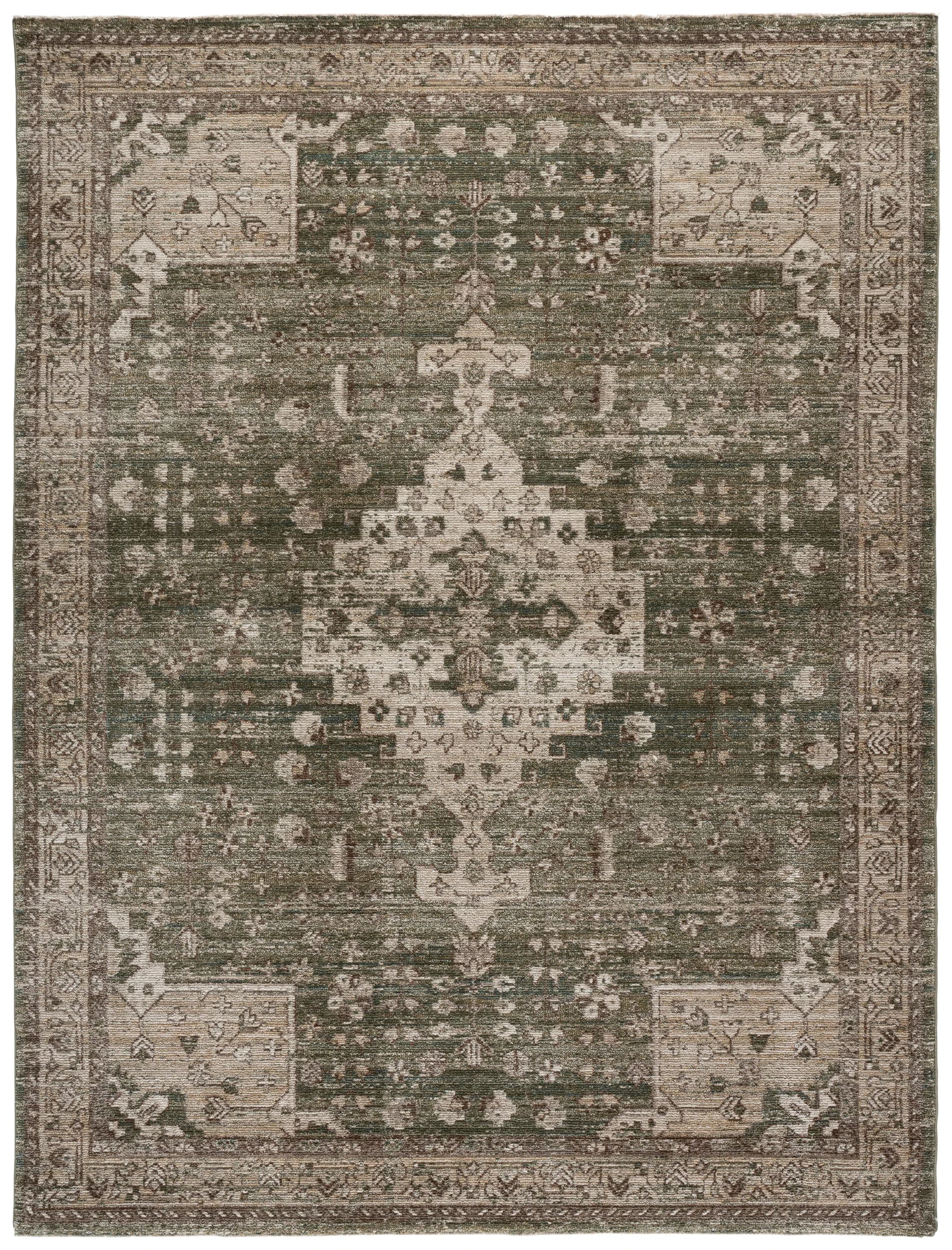 Hazel Distressed Medallion Rug in Green / Beige