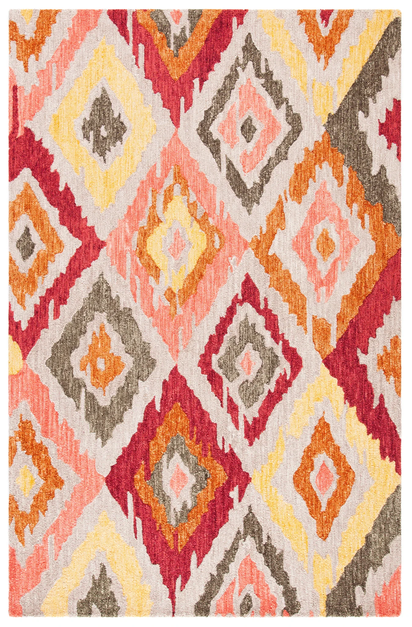 Ikat Diamond Hand-Tufted Wool Rug in Beige / Pink