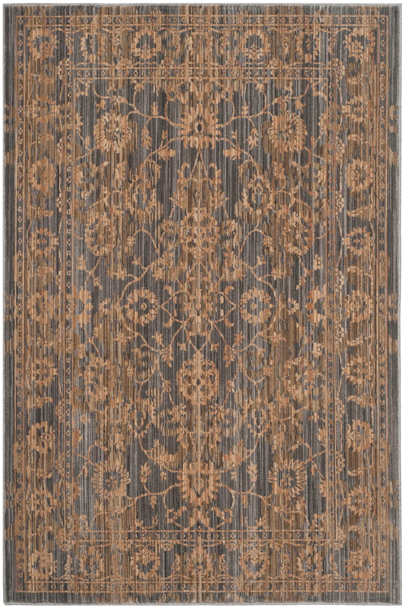 Infinity Bordered Floral Rug in Gray / Beige