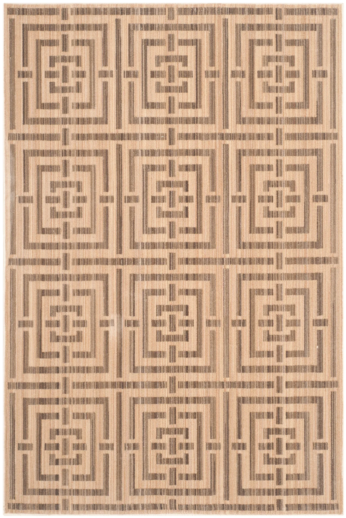 Infinity Maze Grid Rug in Yellow / Taupe