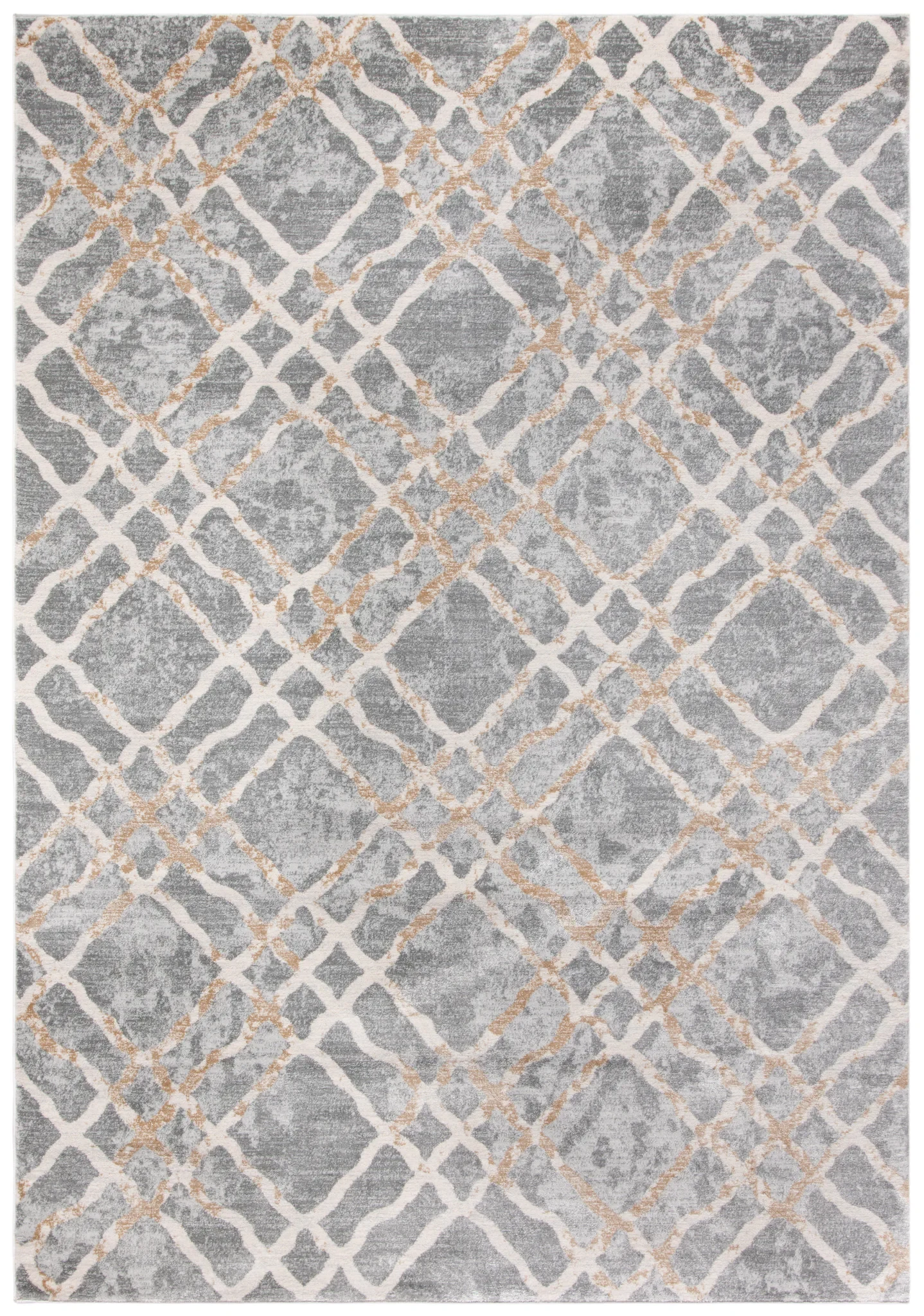Isabella Distressed Trellis Rug in Silver / Ivory