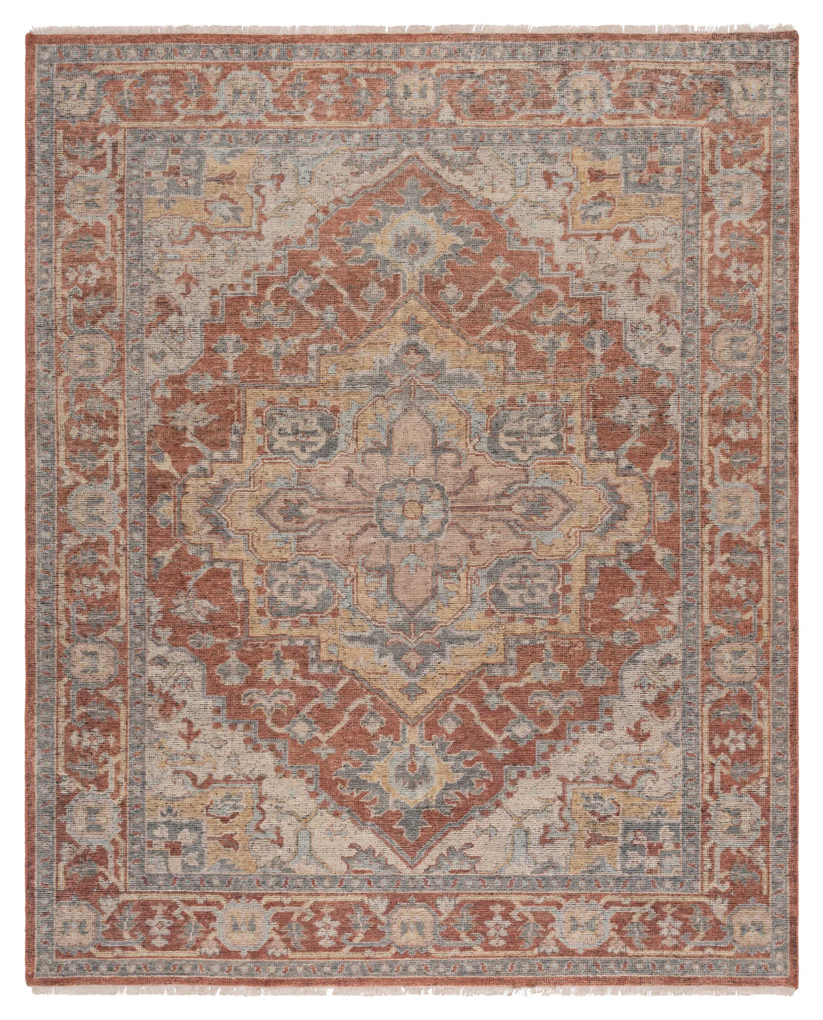 Izmir Stepped Medallion Hand-Knotted Wool Rug in Rust / Gray