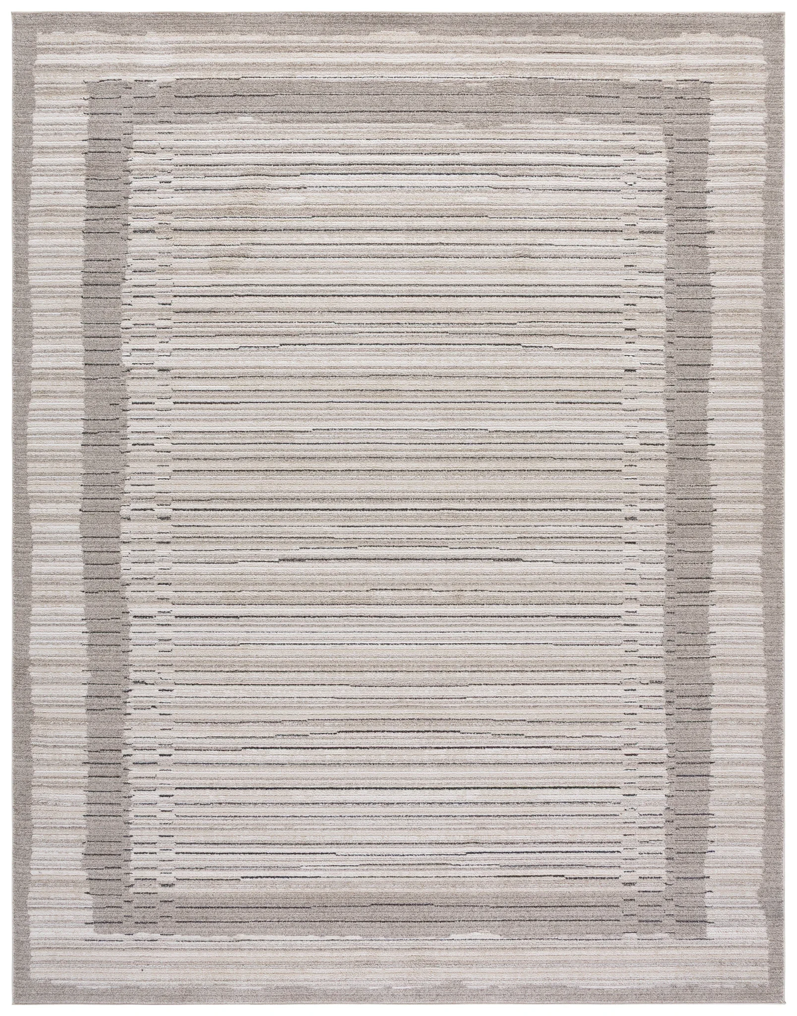 Jade Bordered Stripe Rug in Ivory / Beige Black