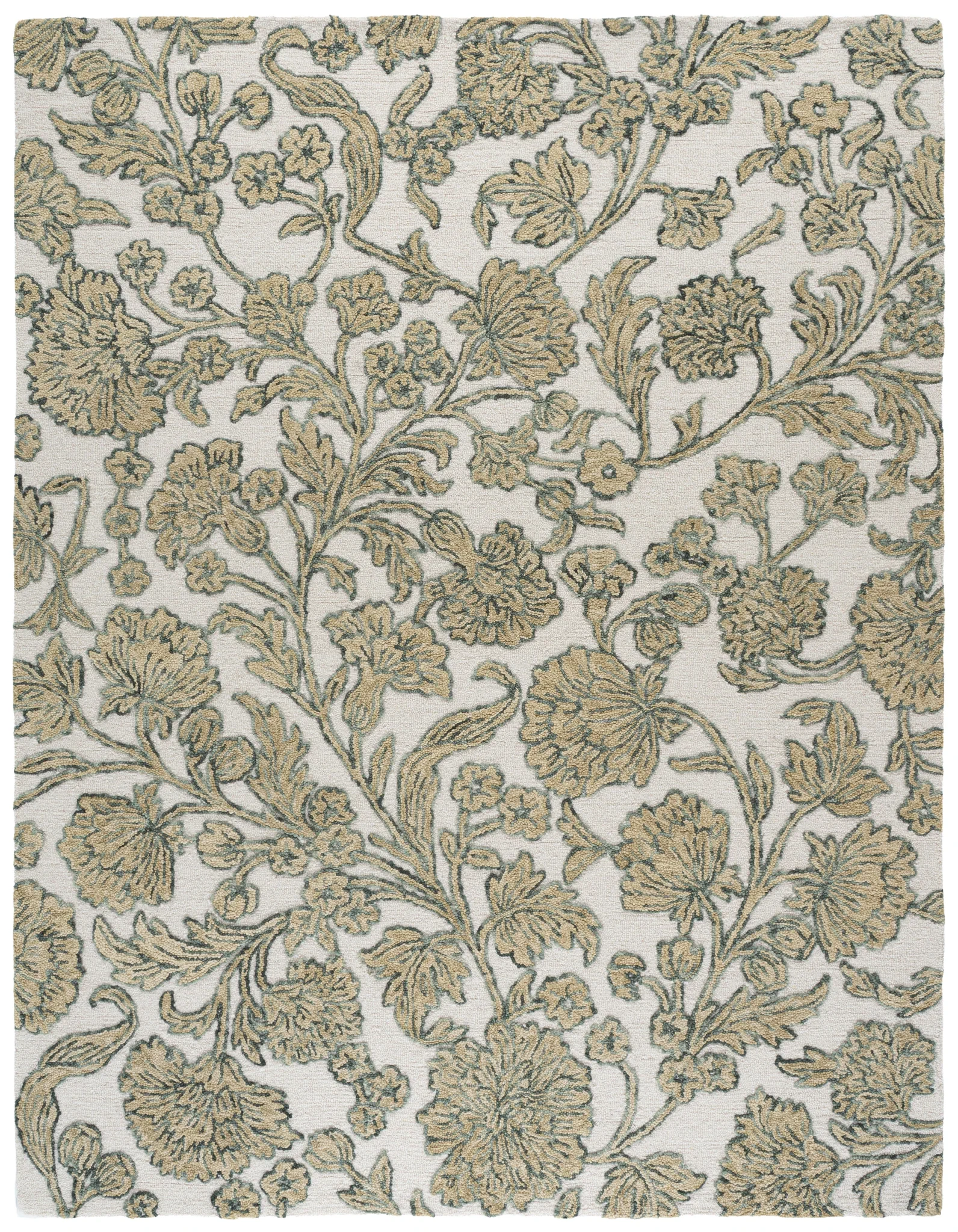 Jardin Jacobean Carnation Floral Hand-Tufted Wool Rug in Ivory / Green