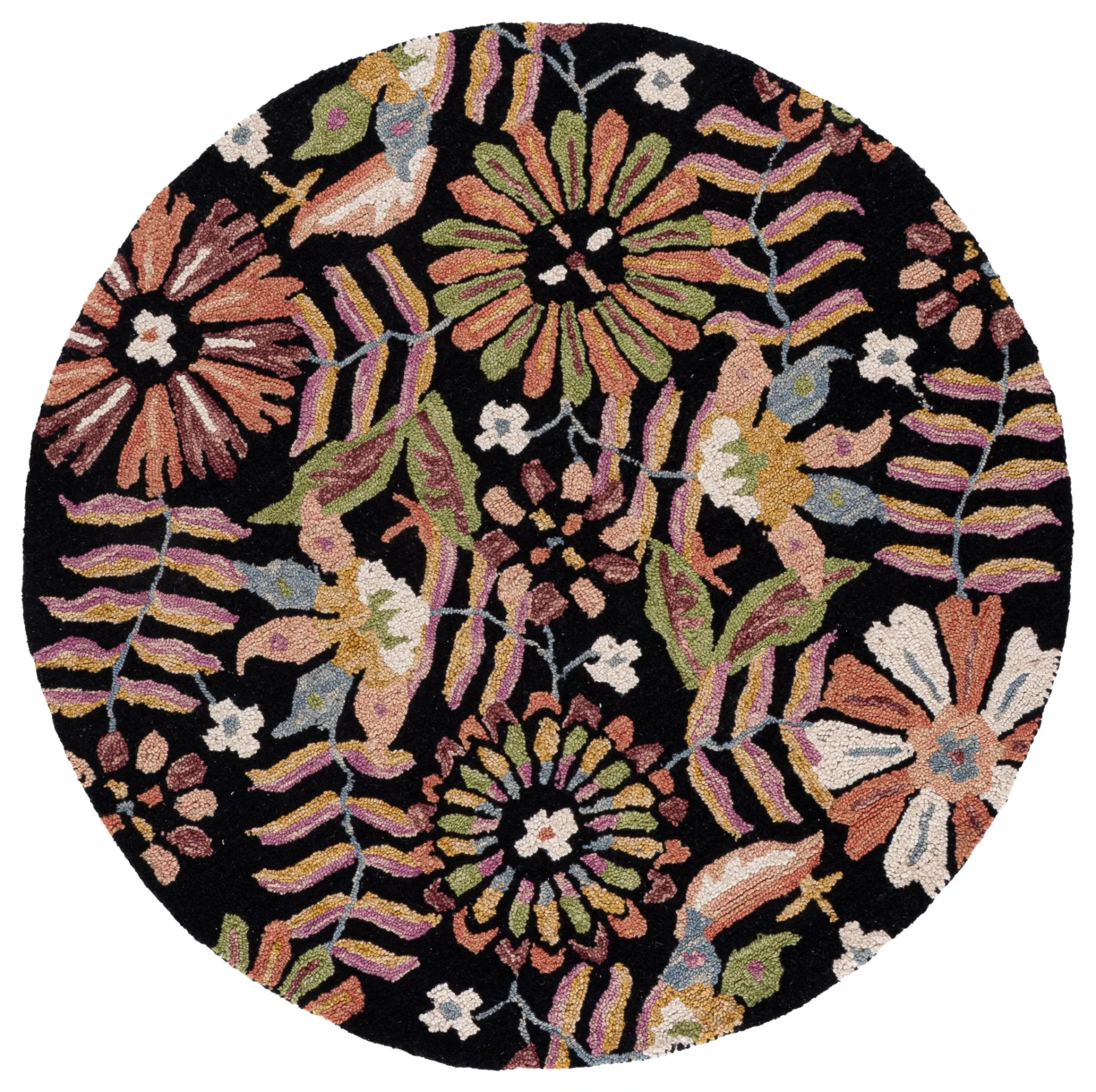 Jardin Boho Floral Hand-Tufted Wool Rug in Black / Pink
