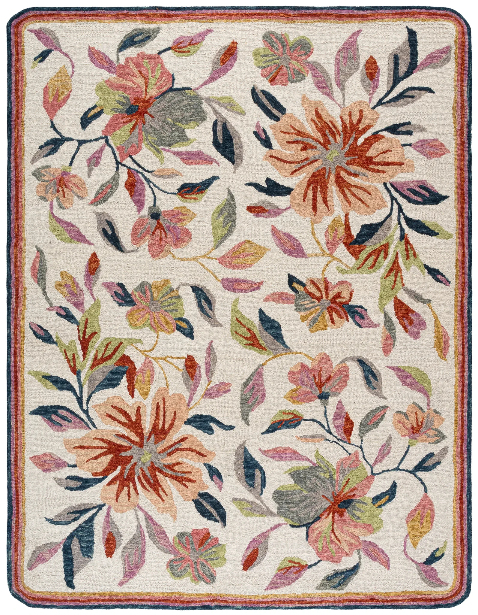 Jardin Chelsea Scalloped Floral Hand-Tufted Wool Rug in Ivory / Rust