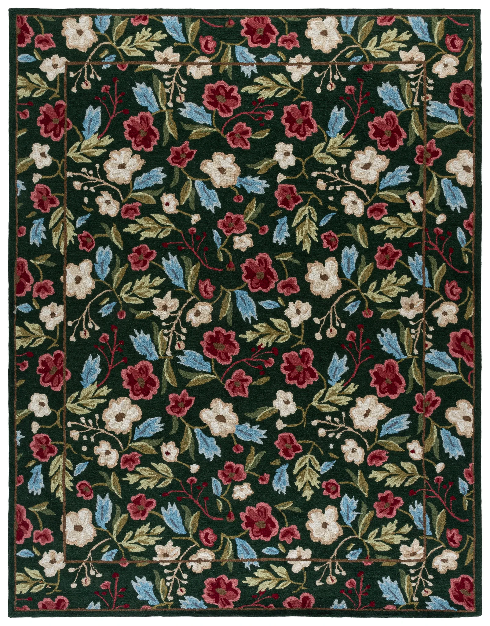 Jardin Floral Border Hand-Tufted Rug in Green / Red