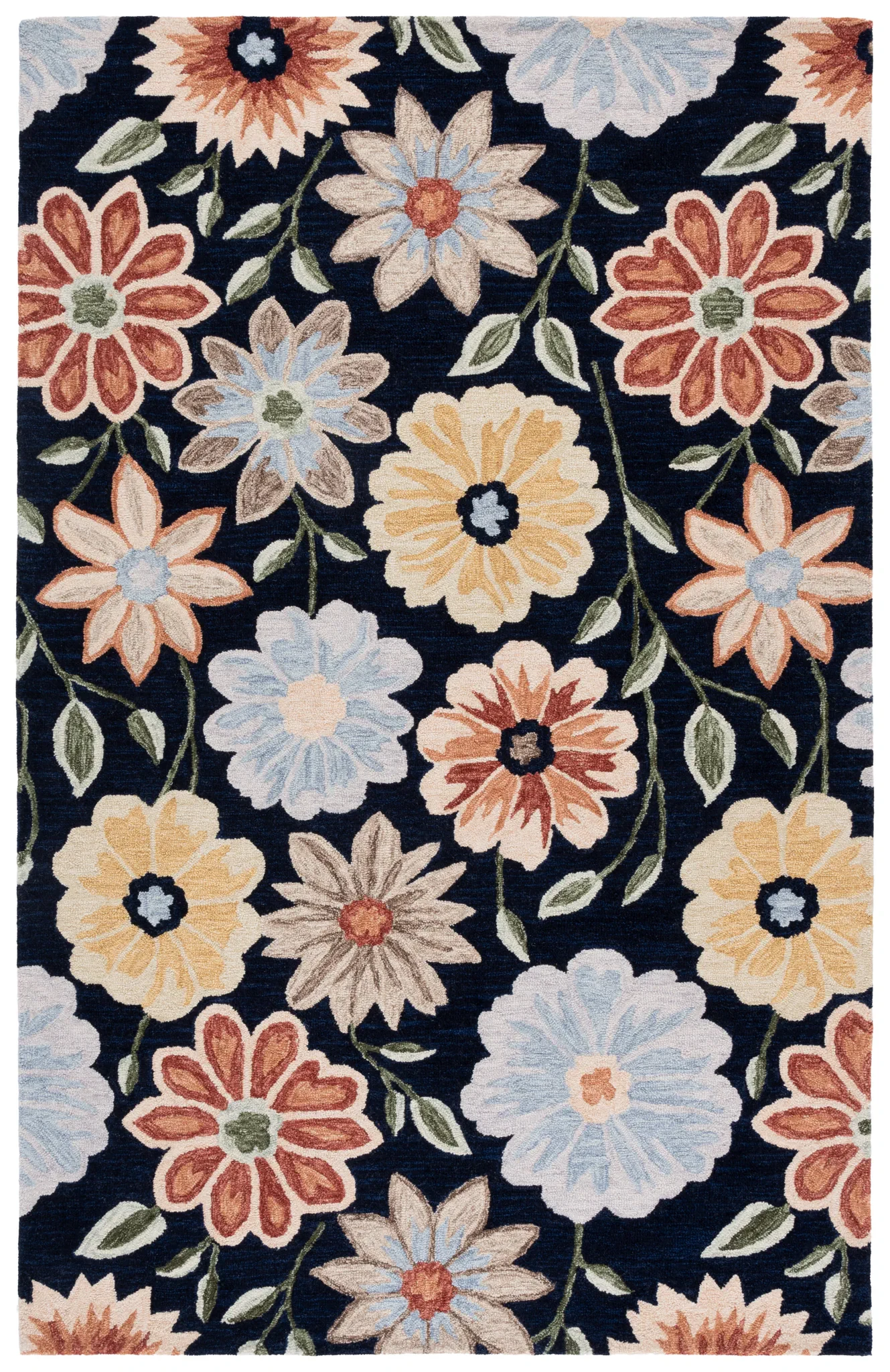 Jardin Daisy Field Hand-Tufted Wool Rug in Black / Green