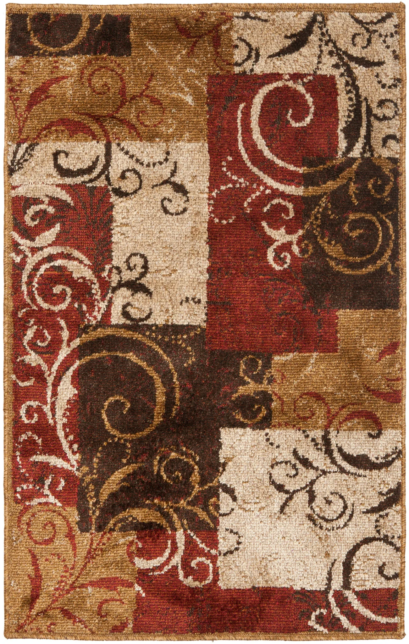 Kashmir Patchwork Scroll Rug in Camel / Multicolor