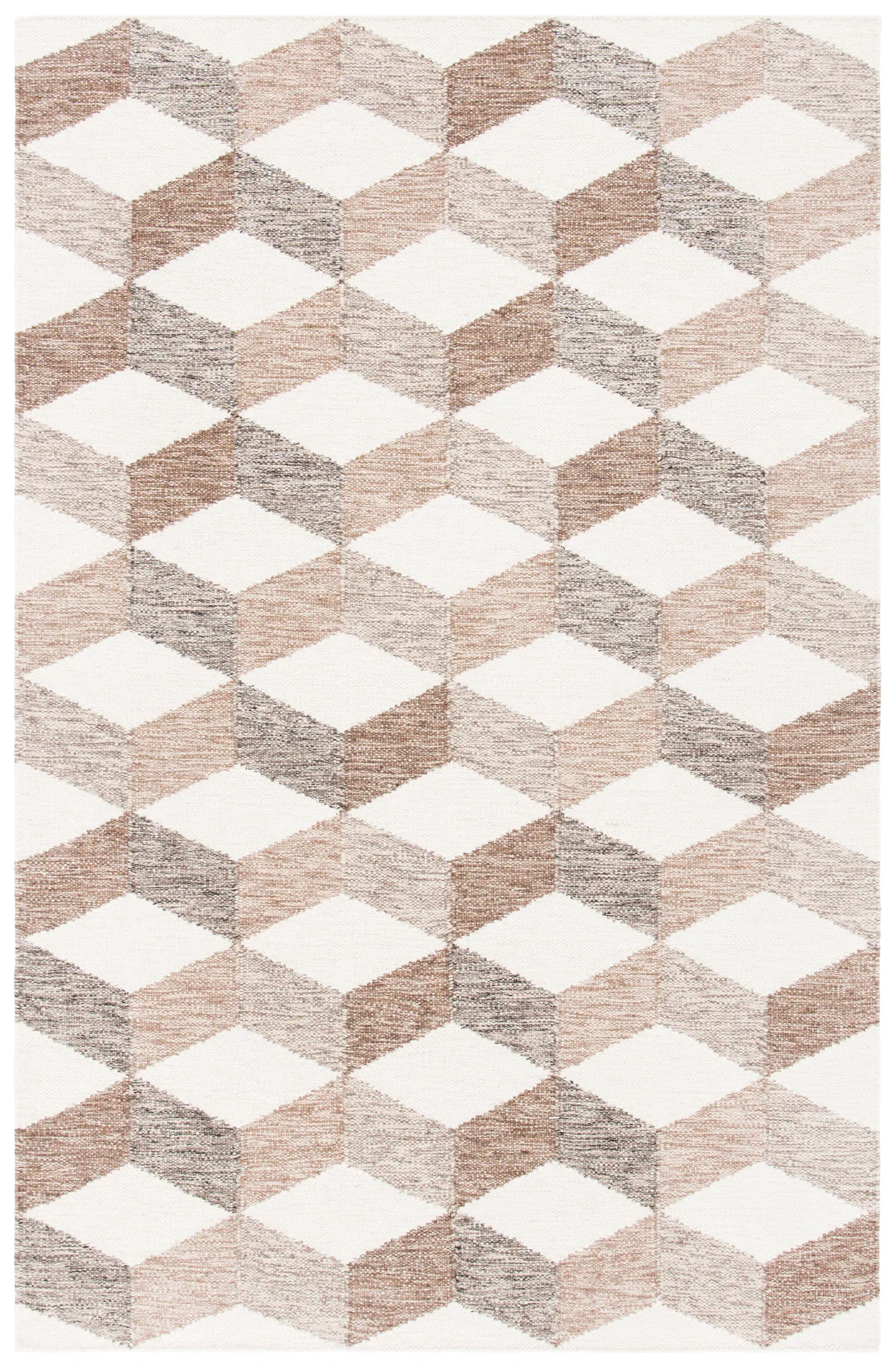 Kilim Cube Flatweave Wool Rug in Ivory / Brown