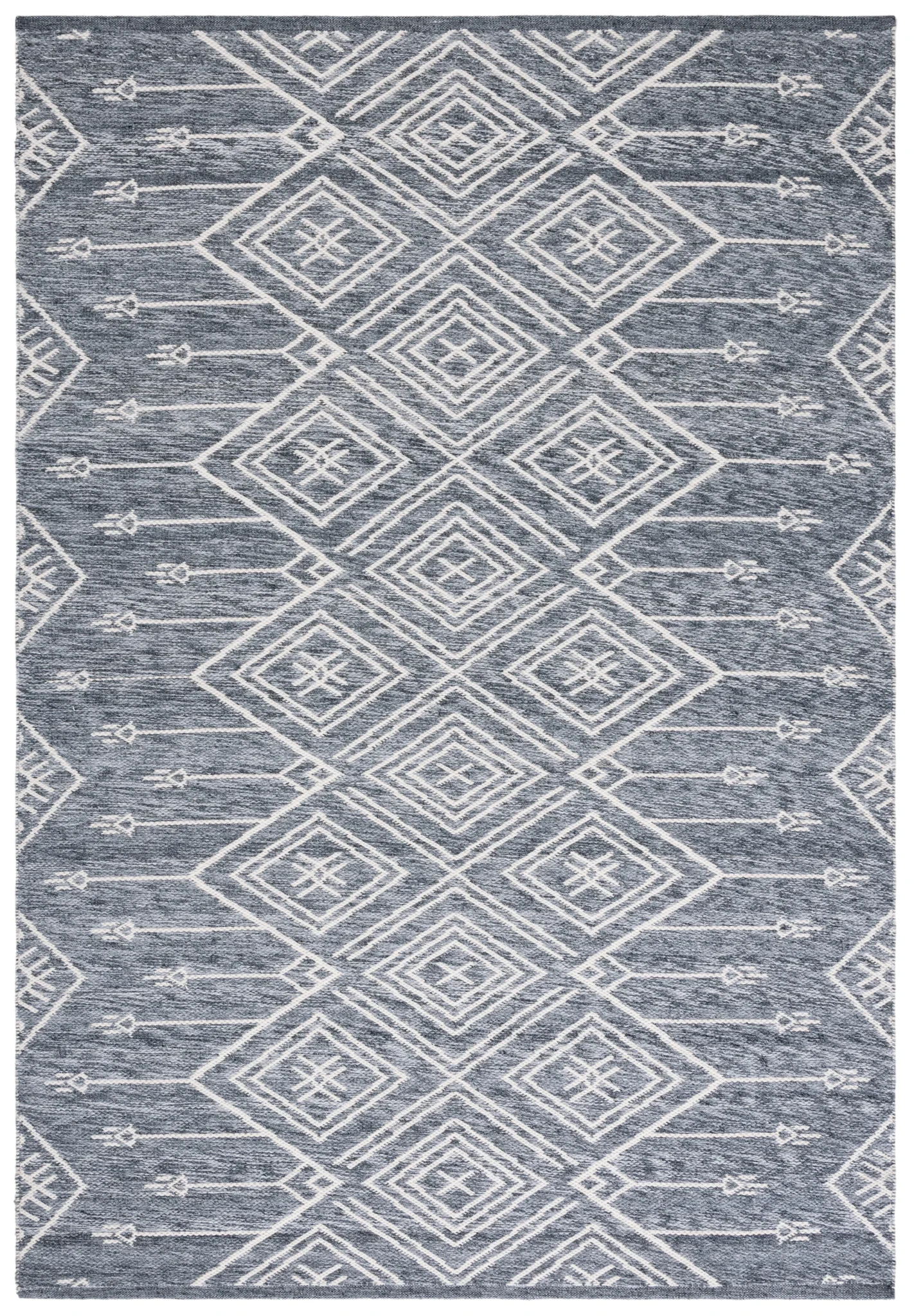 Kilim Nested Diamond Flatweave Rug in Gray / Ivory