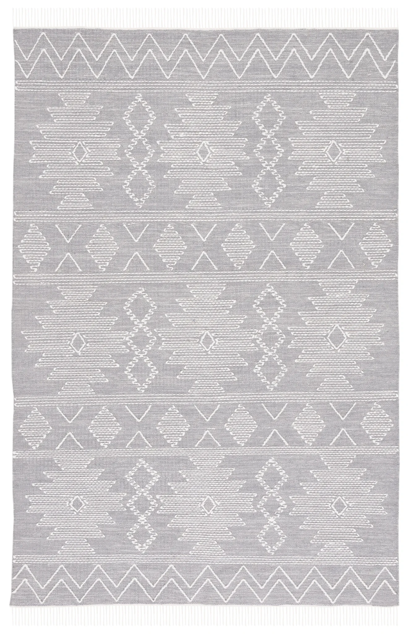 Kilim Banded Tribal Flatweave Rug in Gray / Ivory